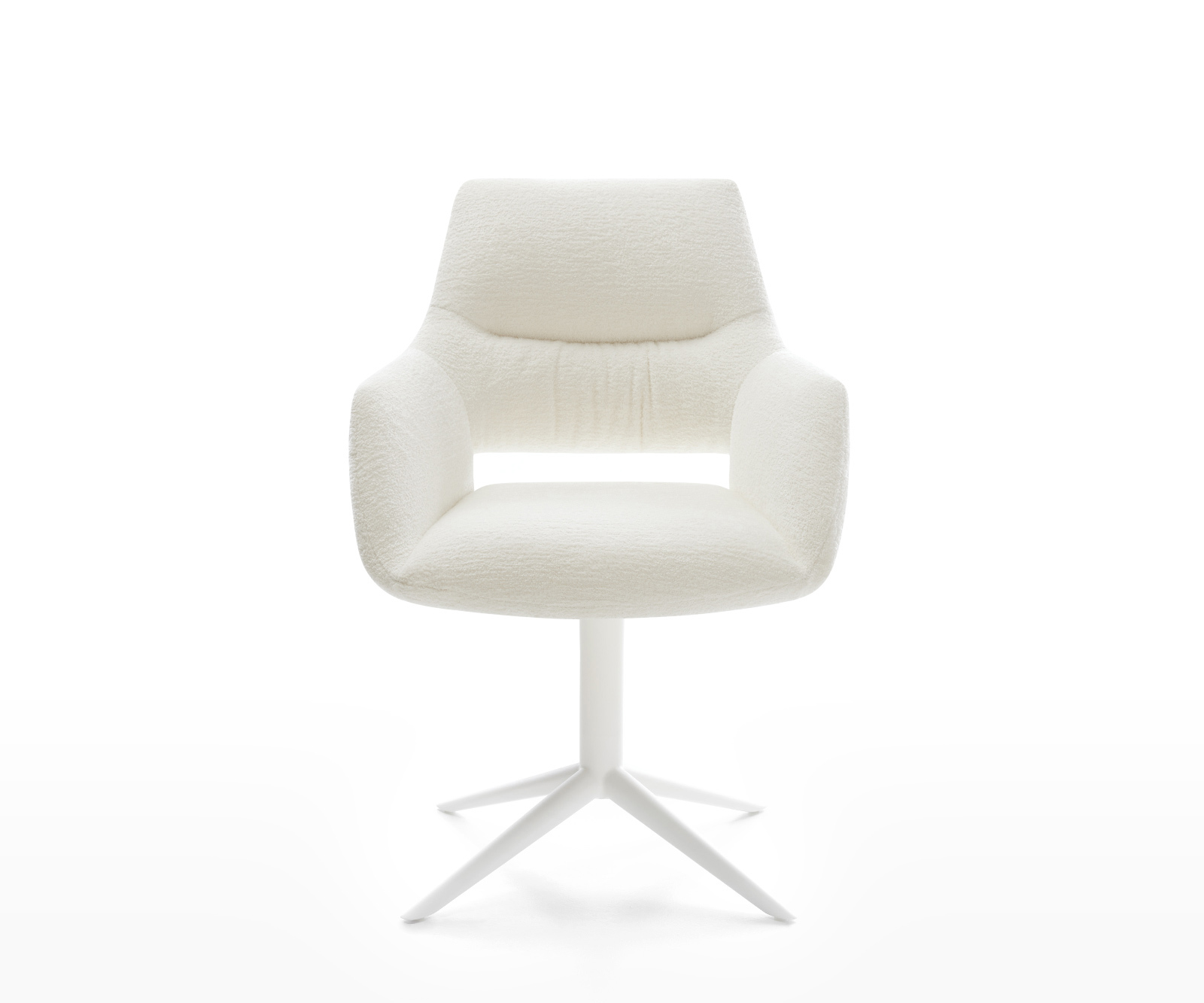 Jídelní židle Yago-Flex s područkami bouclé měkký béžová bílá křížová podnož otočný 360° houpací funkce taštičkové pružiny - Obrázek 2