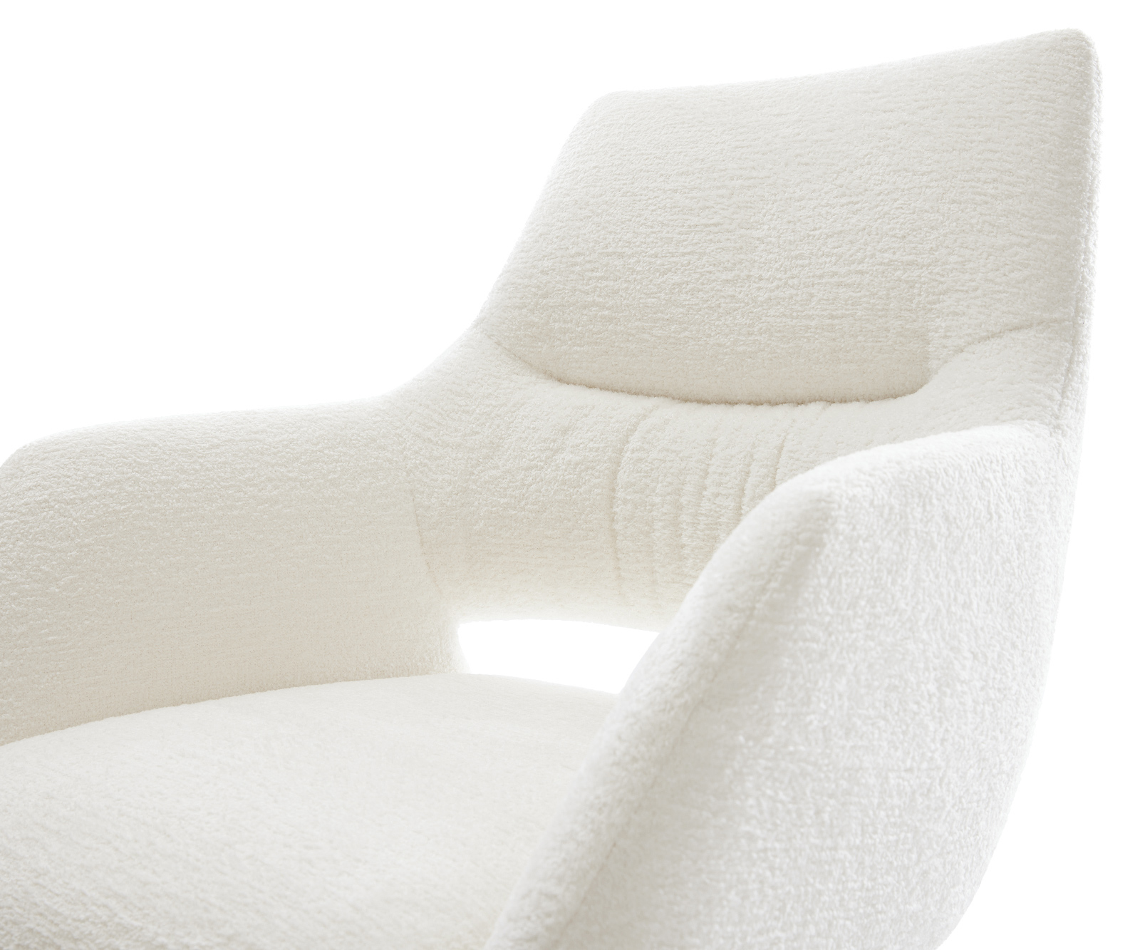 Jídelní židle Yago-Flex s područkami bouclé měkký béžová bílá křížová podnož otočný 360° houpací funkce taštičkové pružiny - Obrázek 4