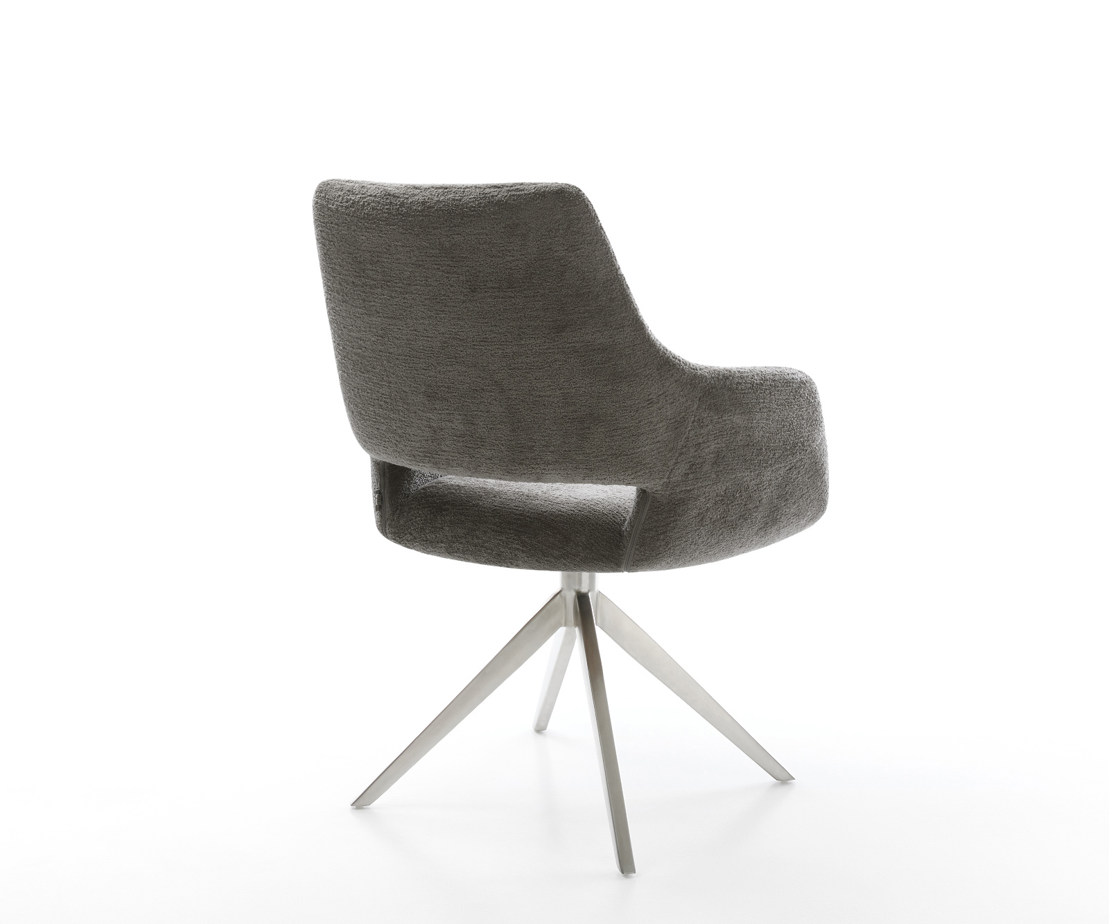 Jídelní židle Yago-Flex s područkami bouclé měkký tmavě béžová křížová podnož široká nerezová ocel 360° otočný houpací funkce taštičkové pružiny - Obrázek 5