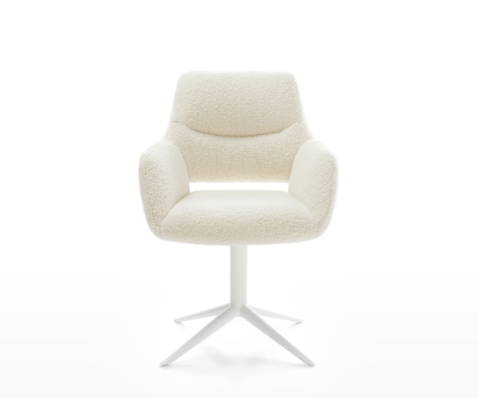 Jídelní židle Yago-Flex s područkami plyšový manšestr béžová křížová podnož bílá 360° otočný houpací funkce taštičkové pružiny - Obrázek 2