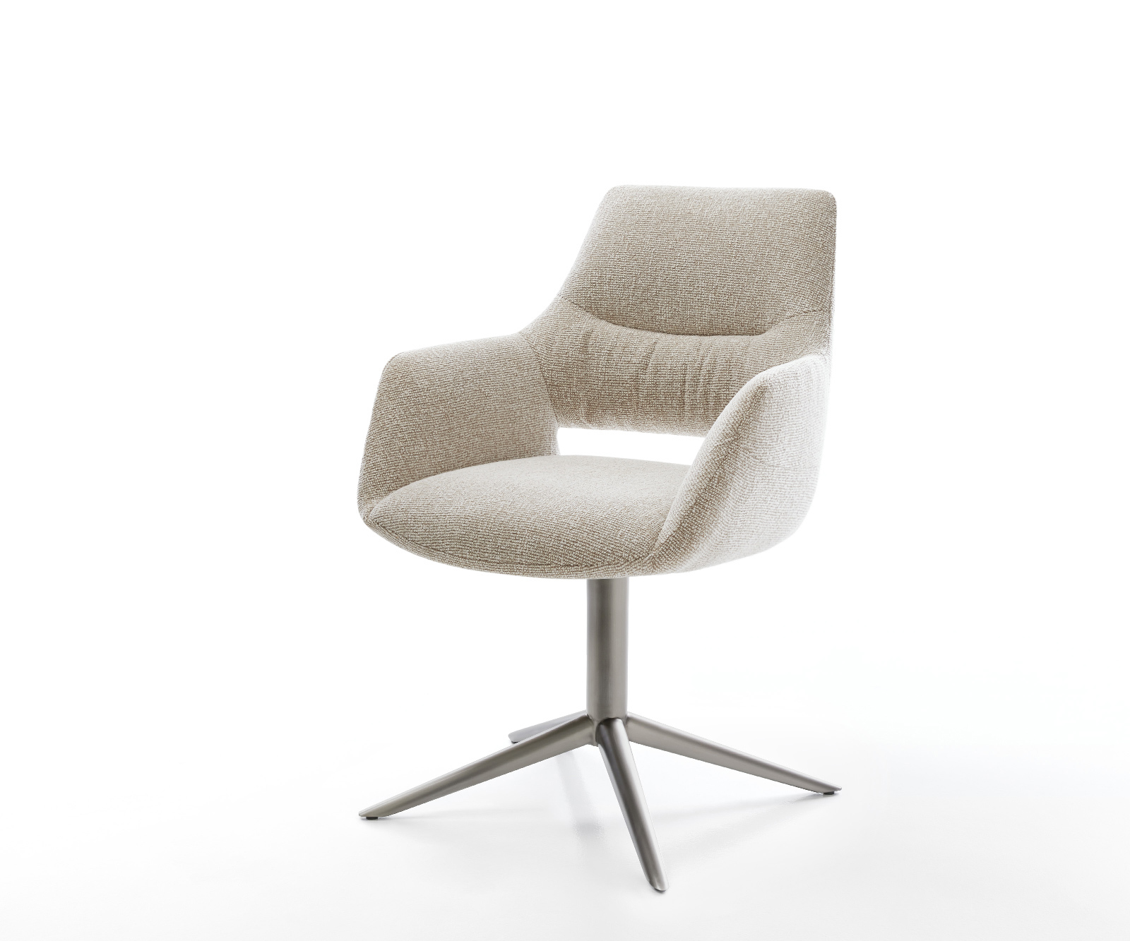 Jídelní židle Yago-Flex s područkami látka Měkký béžová křížová podnož grafit 360° otočný houpací funkce taštičkové pružiny