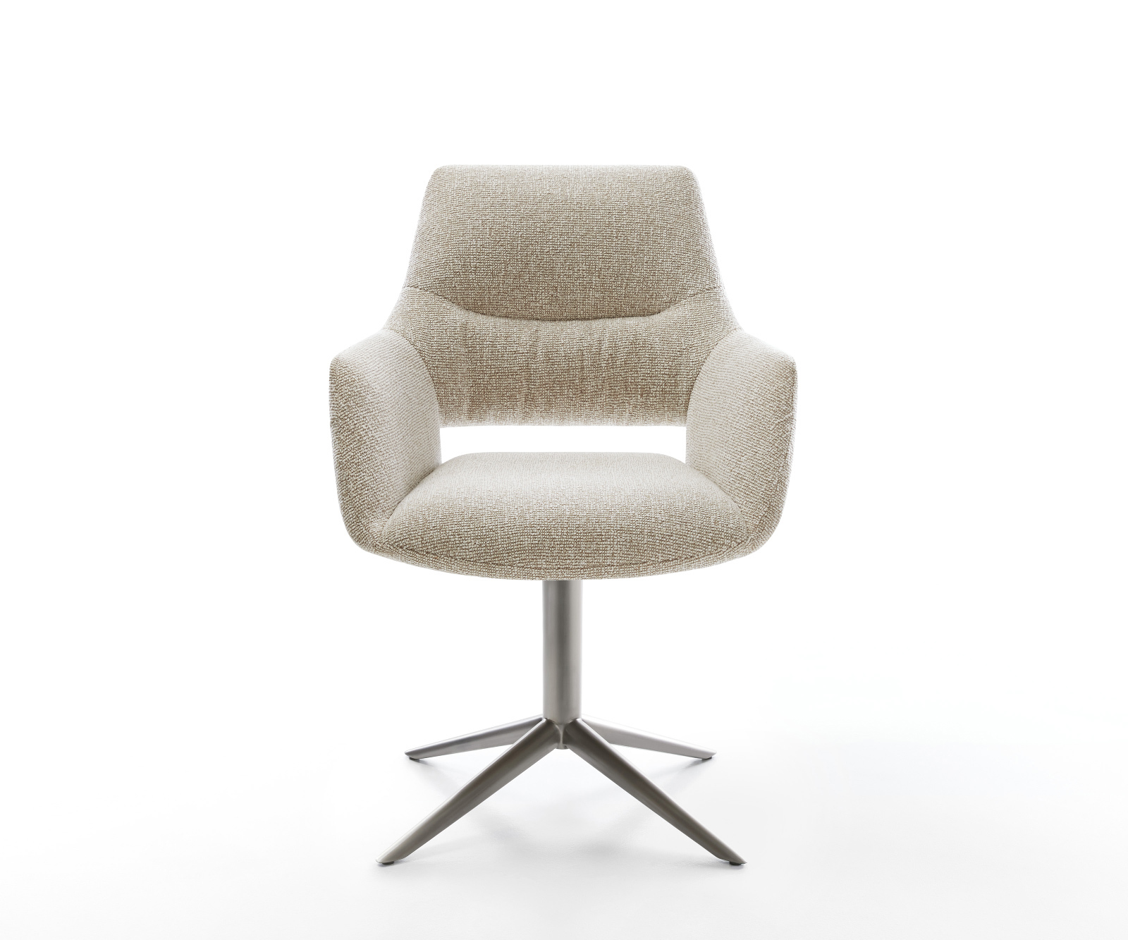 Jídelní židle Yago-Flex s područkami látka Měkký béžová křížová podnož grafit 360° otočný houpací funkce taštičkové pružiny - Obrázek 2