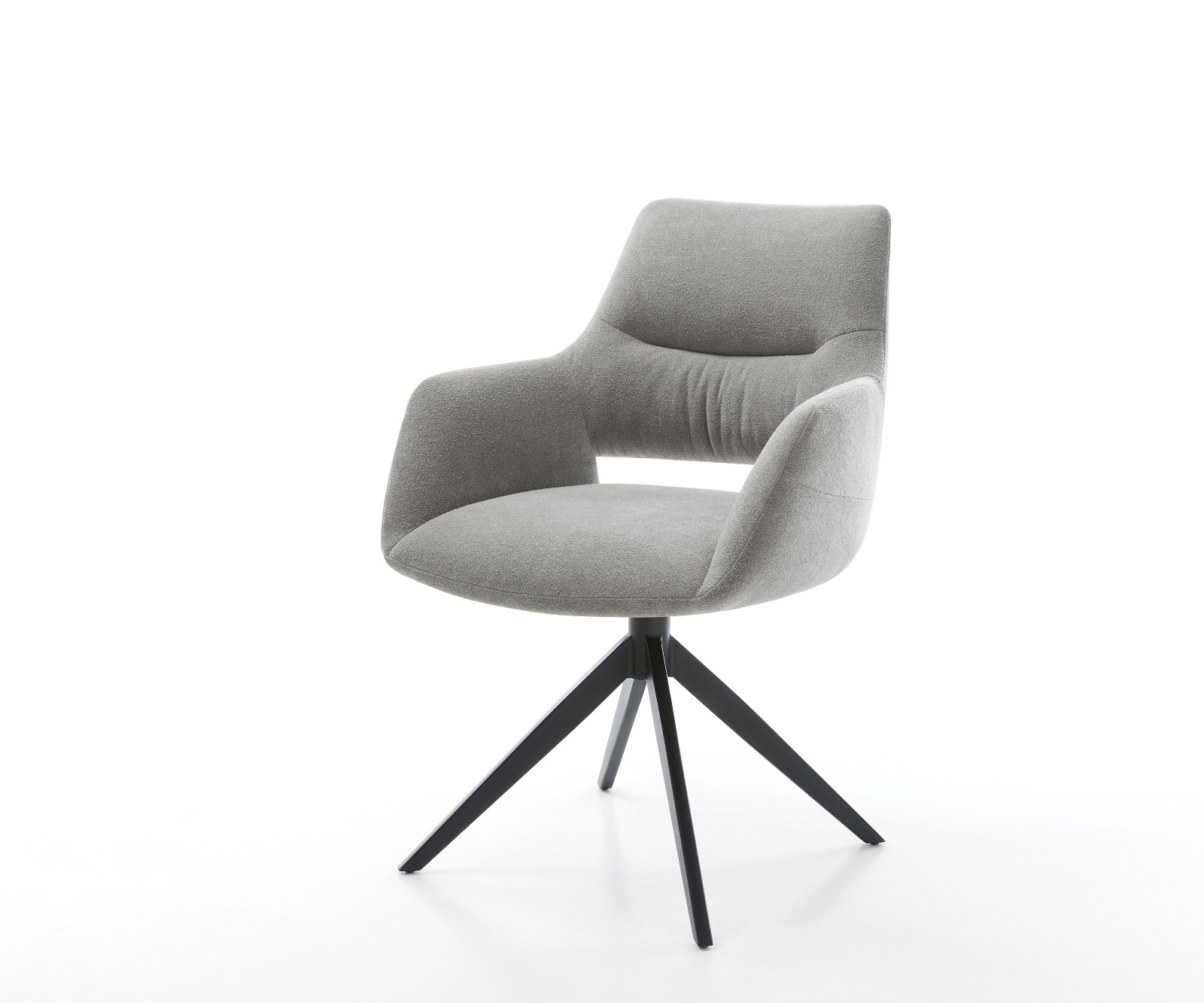 Jídelní židle Yago-Flex s područkami potahová látka Měkký šedá křížová podnož široká černá otočný 360° houpací funkce taštičkové pružiny