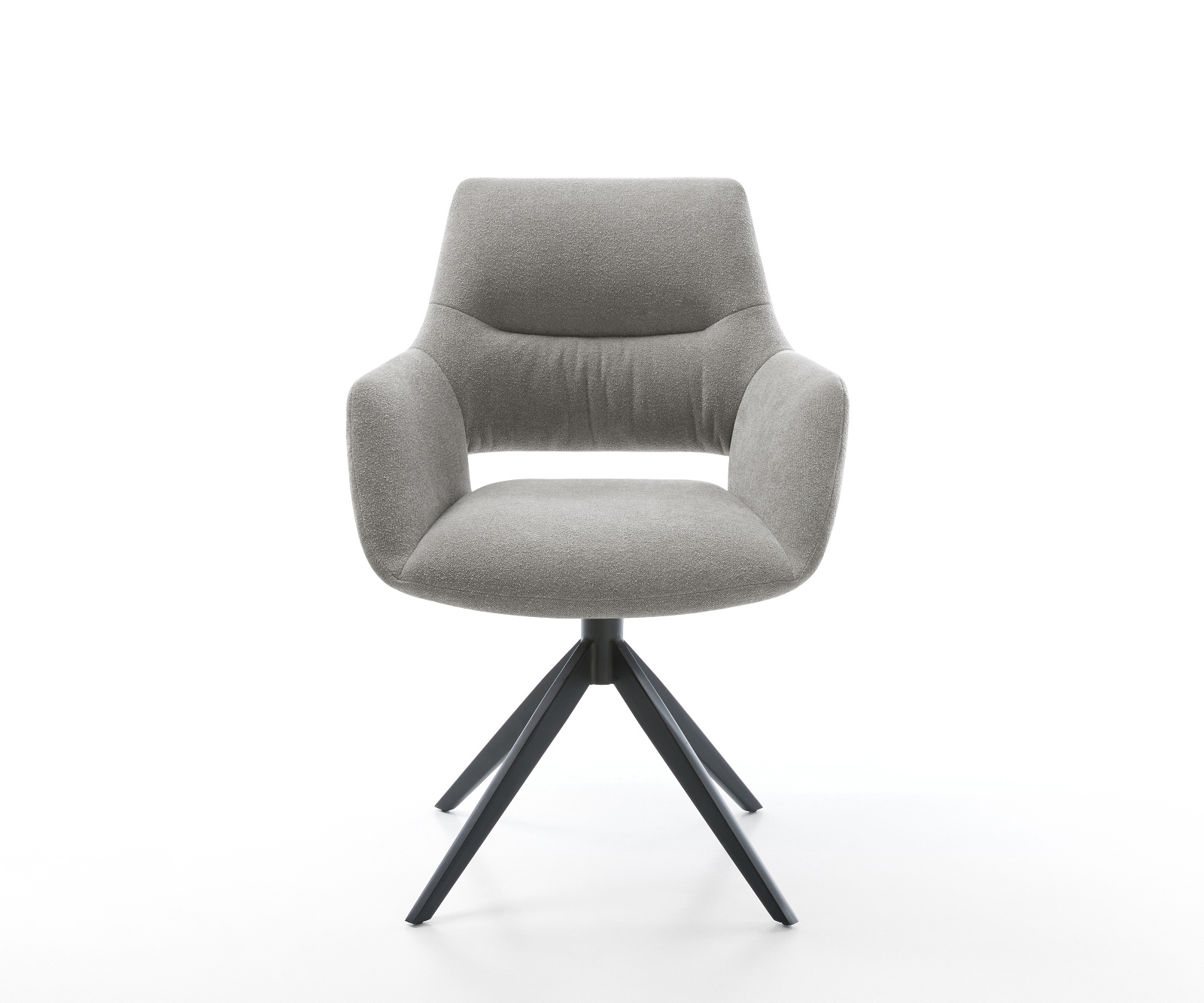 Jídelní židle Yago-Flex s područkami potahová látka Měkký šedá křížová podnož široká černá otočný 360° houpací funkce taštičkové pružiny - Obrázek 2