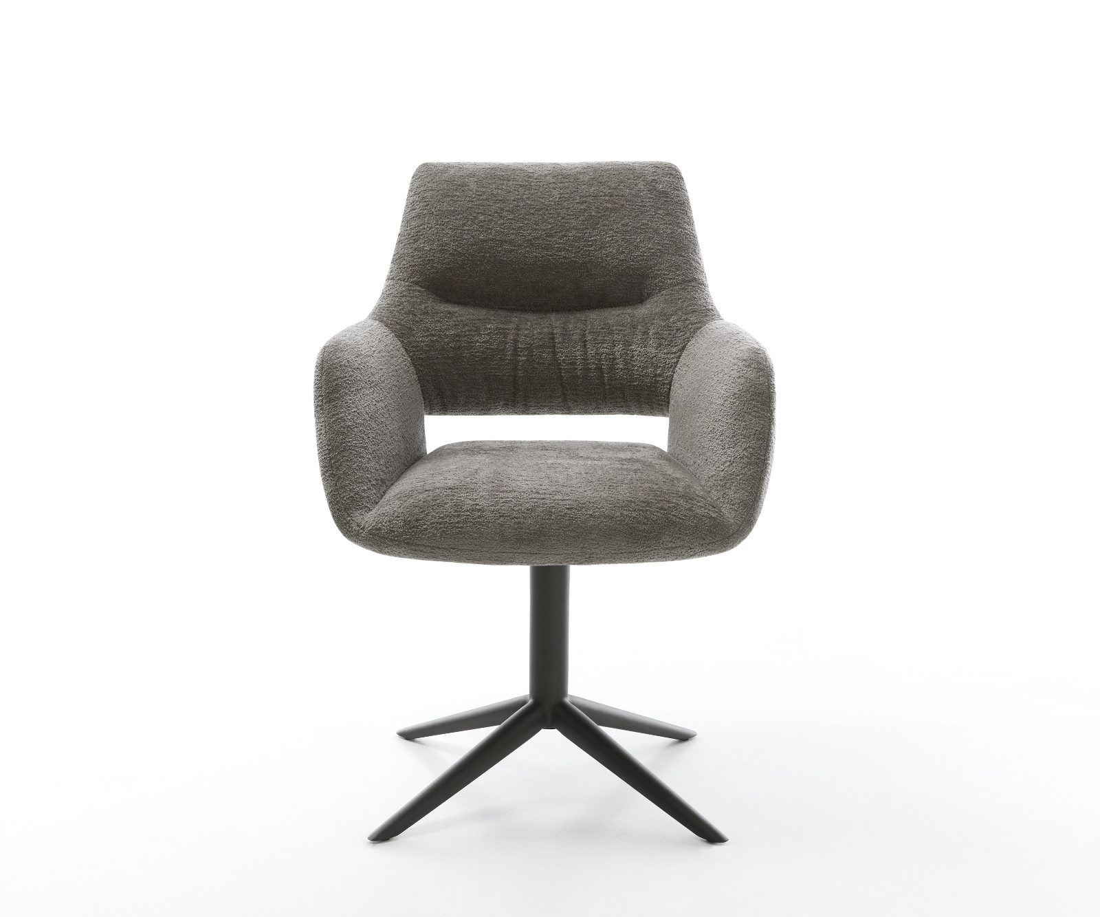 Jídelní židle Yago-Flex s područkami bouclé měkký tmavě béžová křížová podnož černá 360° otočný houpací funkce taštičkové pružiny - Obrázek 2