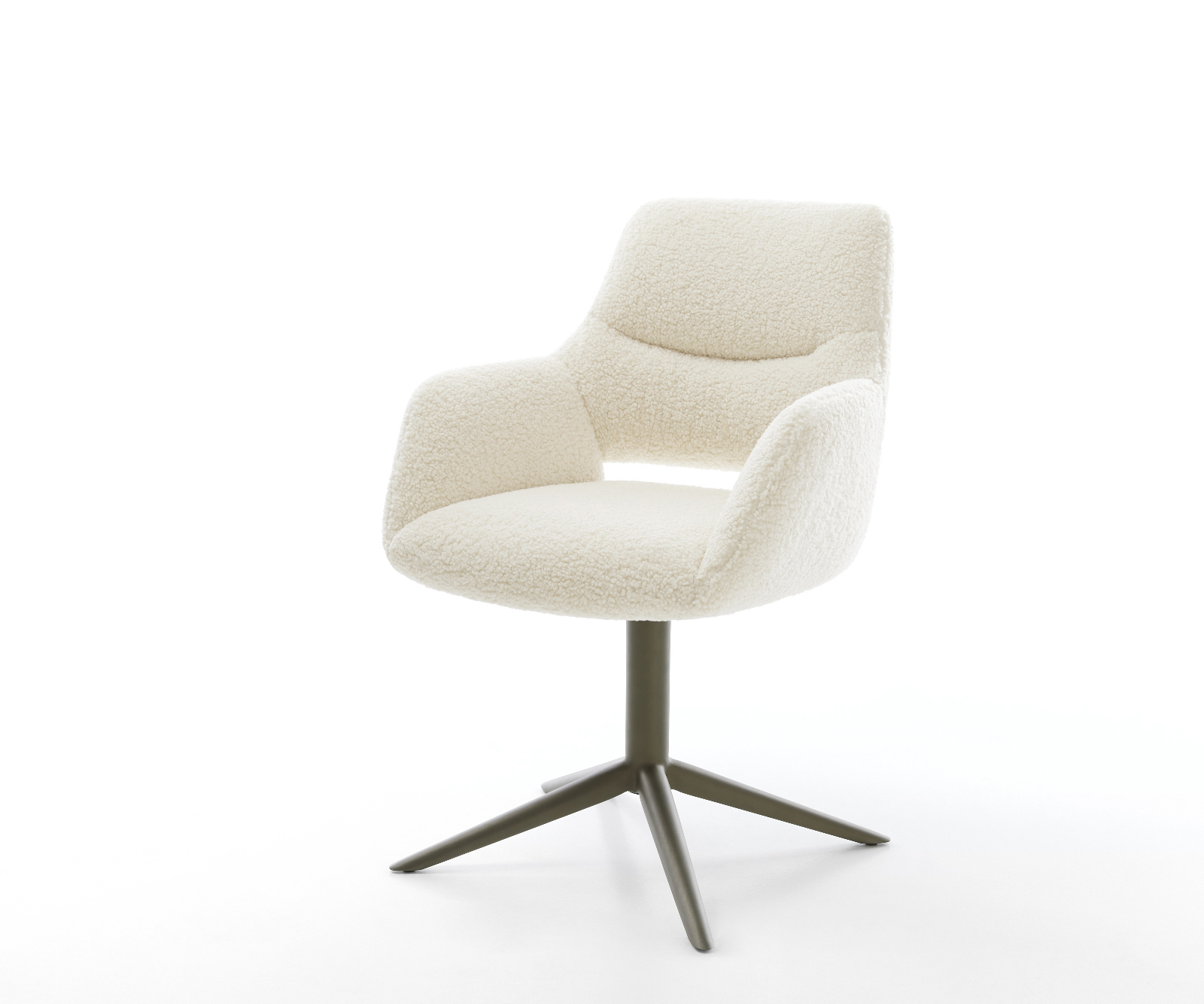 Jídelní židle Yago-Flex s područkami plyšový manšestr béžová křížová podnož titanová barva 360° otočný houpací funkce taštičkové pružiny