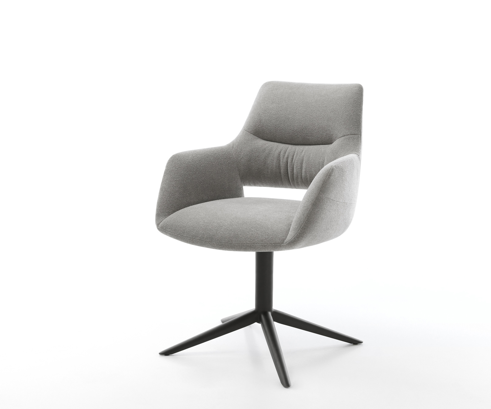 Jídelní židle Yago-Flex s područkami strukturovaná látka Měkký šedá křížová podnož černá 360° otočný houpací funkce taštičkové pružiny