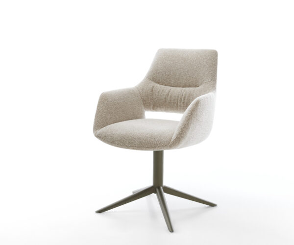 Jídelní židle Yago-Flex s područkami látka Měkký béžová křížová podnož Titanová barva 360° otočný houpací funkce taštičkové pružiny