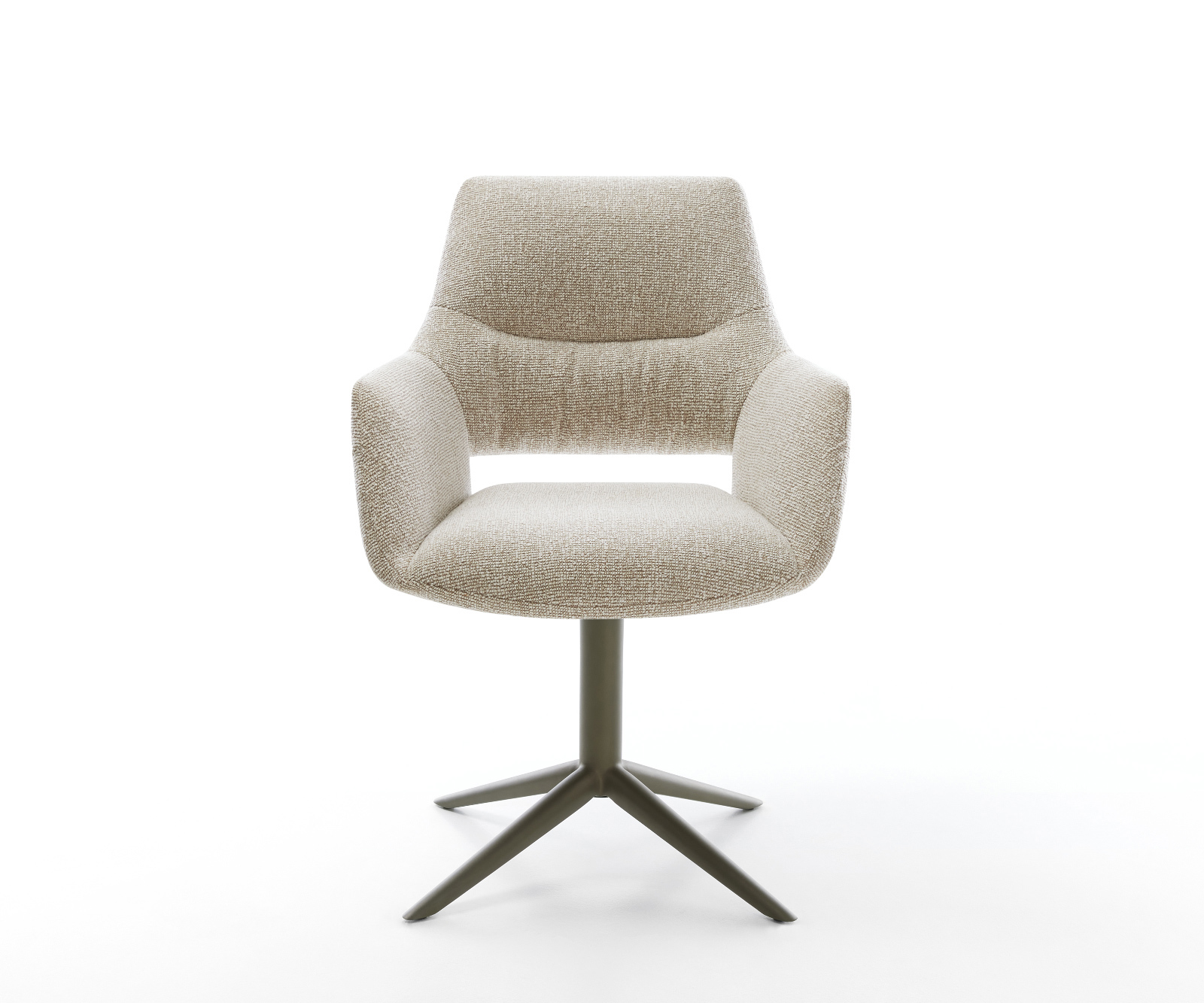 Jídelní židle Yago-Flex s područkami látka Měkký béžová křížová podnož Titanová barva 360° otočný houpací funkce taštičkové pružiny - Obrázek 2