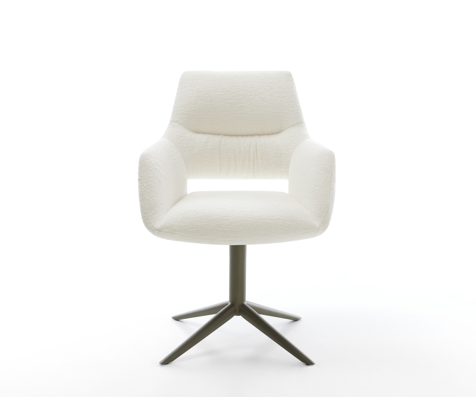 Jídelní židle Yago-Flex s područkami bouclé měkký béžová křížová podnož titanová barva 360° otočný houpací funkce taštičkové pružiny - Obrázek 2