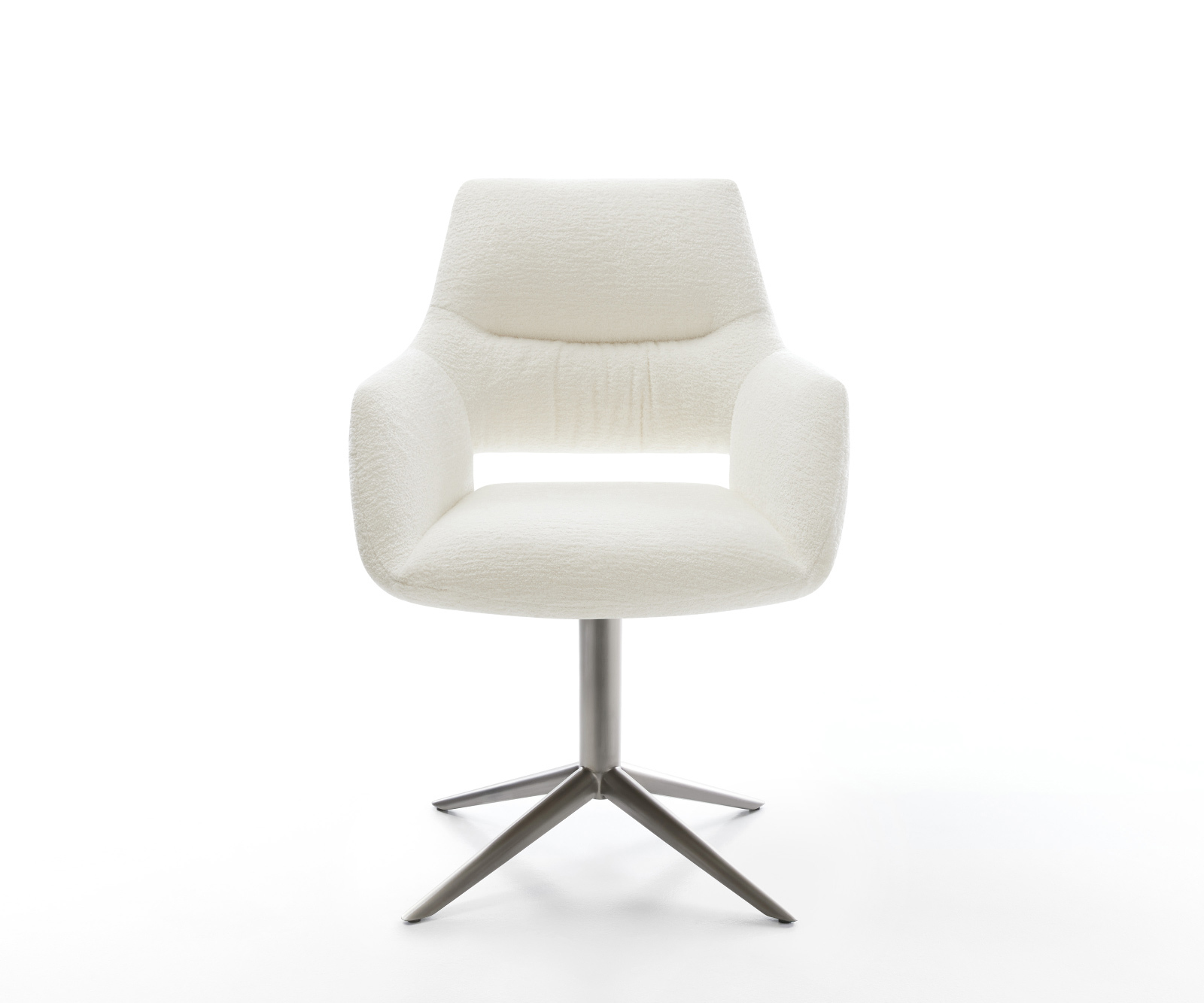 Jídelní židle Yago-Flex s područkami bouclé měkký béžová křížová podnož grafit 360° otočný houpací funkce taštičkové pružiny - Obrázek 2