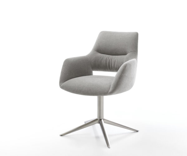 Jídelní židle Yago-Flex s područkami strukturovaná látka Měkký šedá křížová podnož nerezová ocel 360° otočný houpací funkce taštičkové pružiny