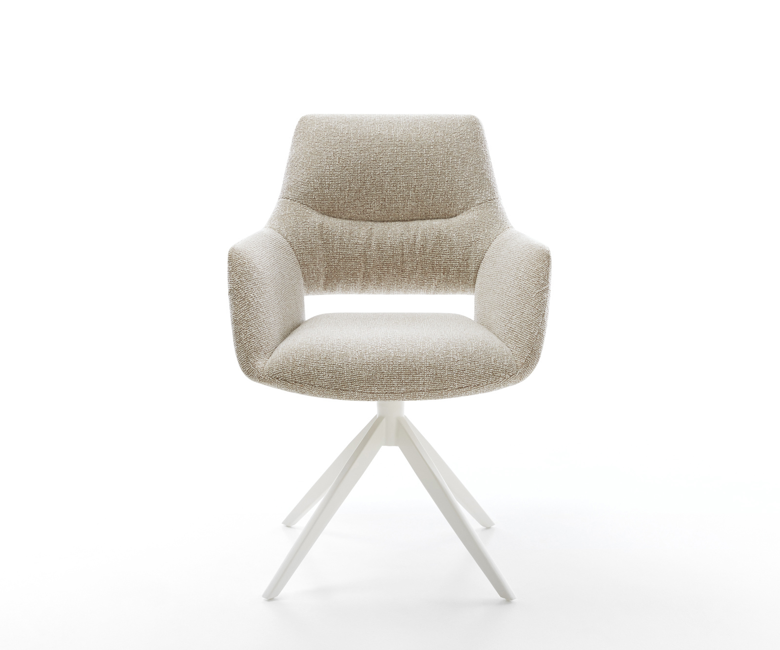 Jídelní židle Yago-Flex s područkami látka Měkký béžová křížová podnož široká bílá 360° otočný houpací funkce taštičkové pružiny - Obrázek 2