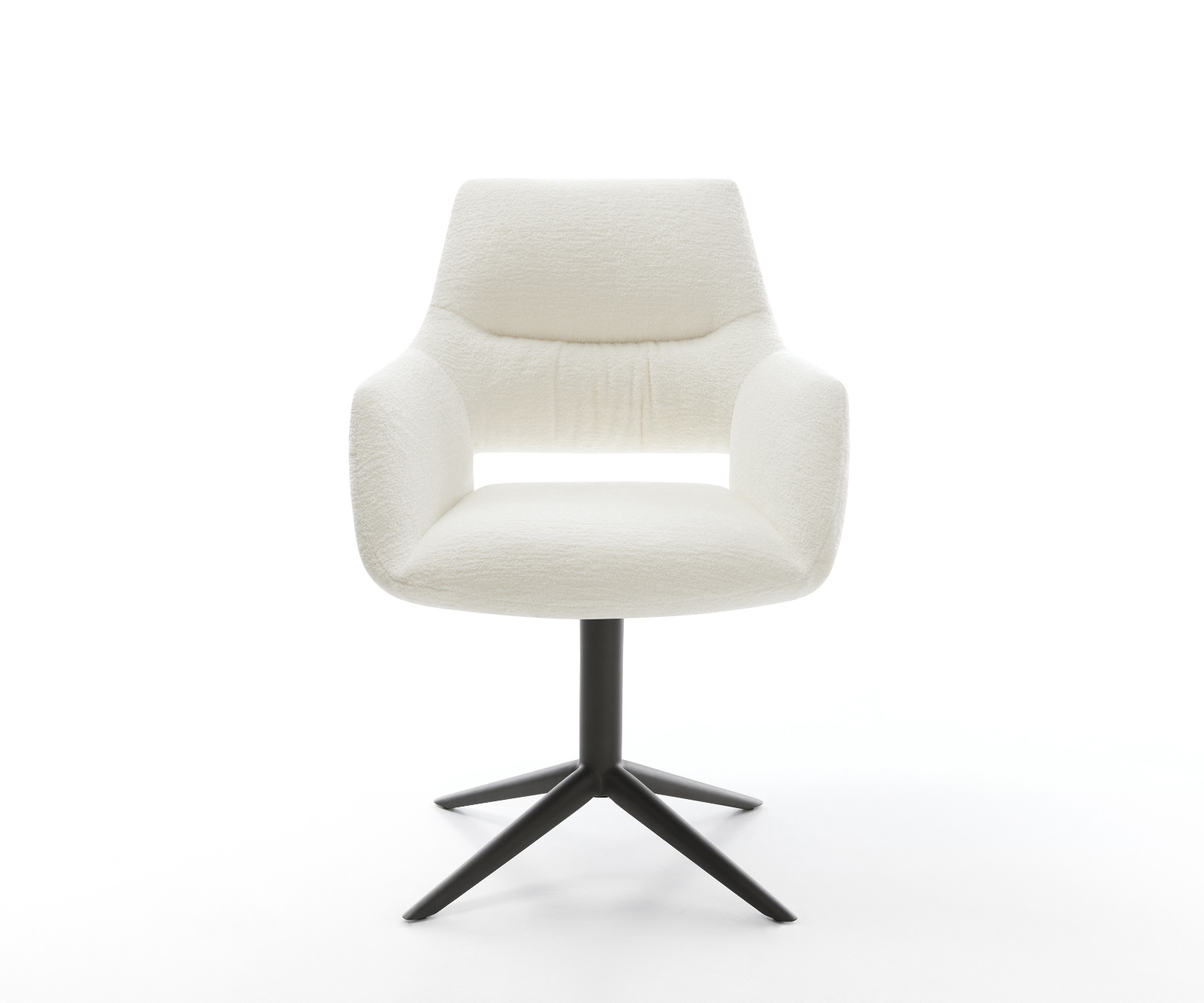 Jídelní židle Yago-Flex s područkami bouclé měkký béžová křížová podnož černá 360° otočný houpací funkce taštičkové pružiny - Obrázek 2