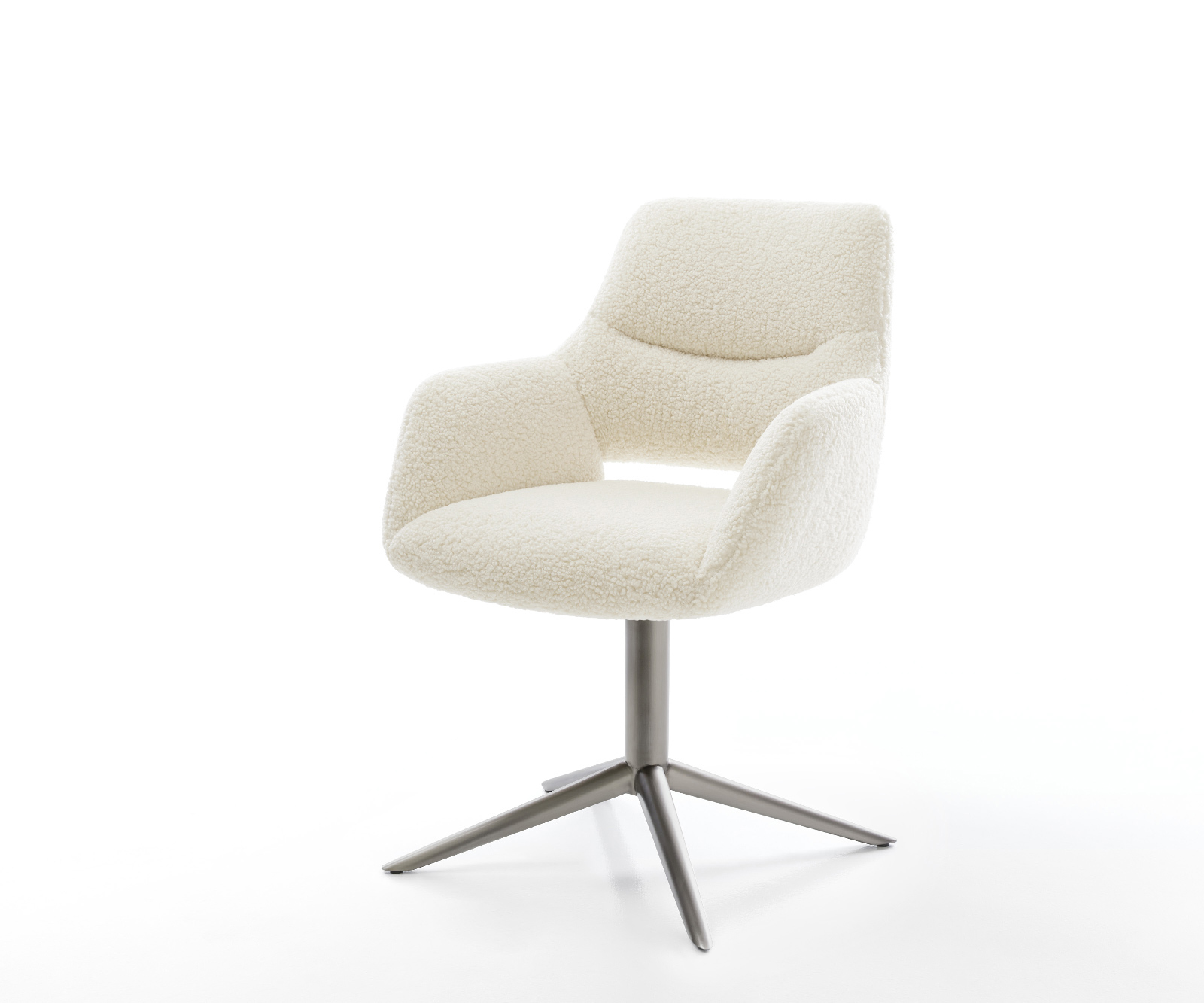 Jídelní židle Yago-Flex s područkami plyšový manšestr béžová křížová podnož grafit 360° otočný houpací funkce taštičkové pružiny