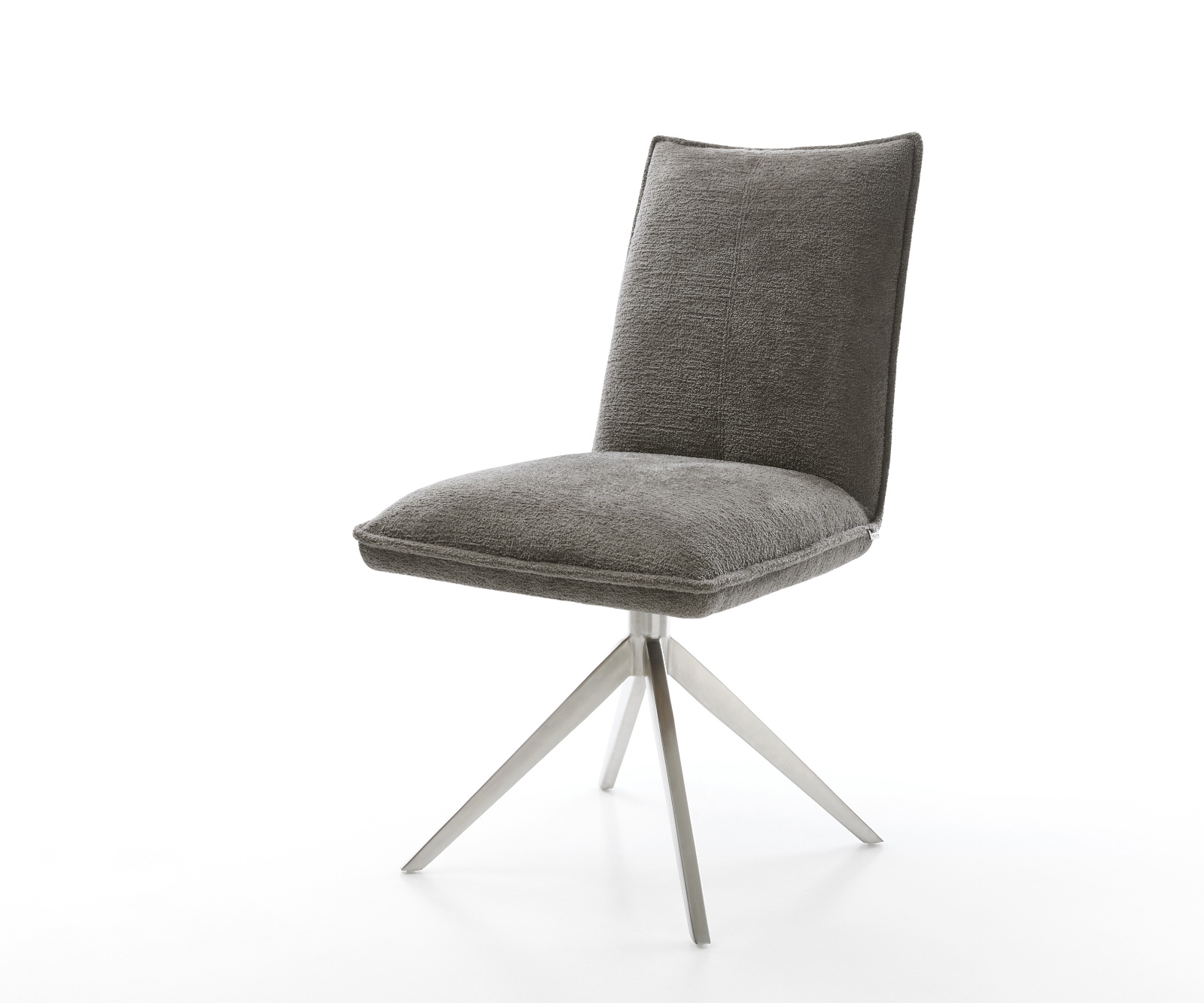 Jídelní židle Lelio-Flex bouclé měkký tmavě béžová křížová podnož široká nerezová ocel 360° otočný houpací funkce taštičkové pružiny