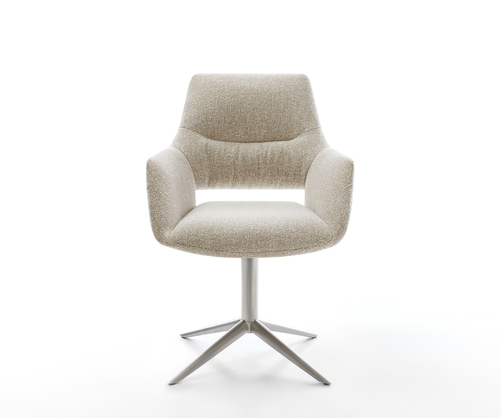 Jídelní židle Yago-Flex s područkami látka Měkký béžová křížová podnož nerezová ocel 360° otočný houpací funkce taštičkové pružiny - Obrázek 2