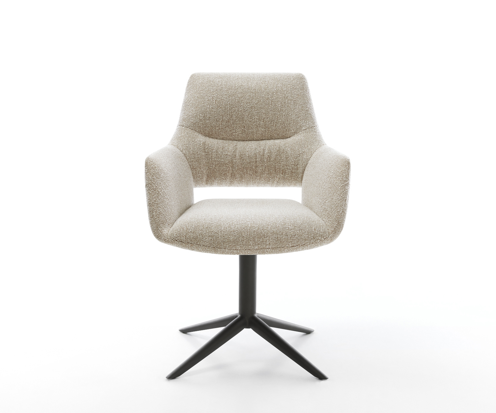 Jídelní židle Yago-Flex s područkami látka Měkký béžová křížová podnož černá 360° otočný houpací funkce taštičkové pružiny - Obrázek 2