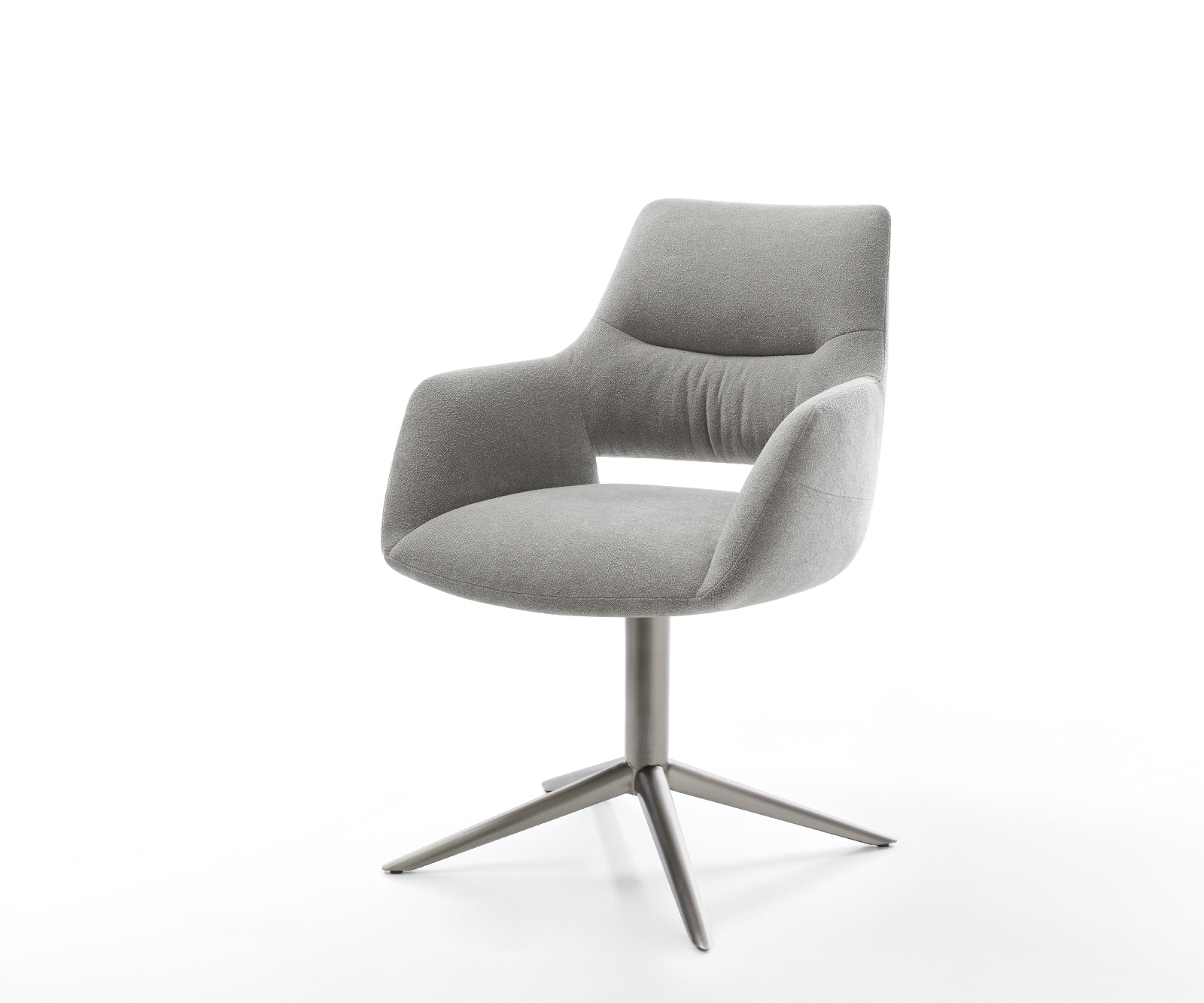 Jídelní židle Yago-Flex s područkami potahová látka Měkký šedá křížová podnož grafit 360° otočný houpací funkce taštičkové pružiny