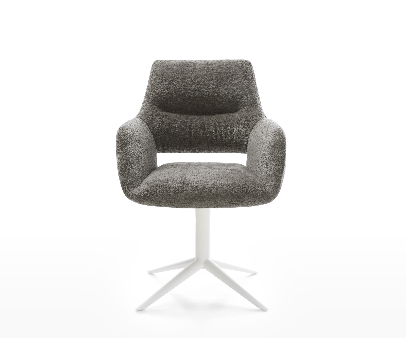 Jídelní židle Yago-Flex s područkami bouclé měkký tmavě béžová křížová podnož bílá 360° otočný houpací funkce taštičkové pružiny - Obrázek 2