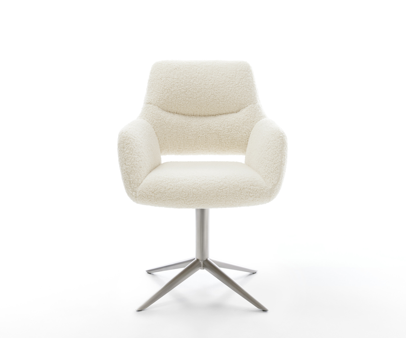 Jídelní židle Yago-Flex s područkami plyšový manšestr béžová křížová podnož nerezová ocel 360° otočný houpací funkce taštičkové pružiny - Obrázek 2