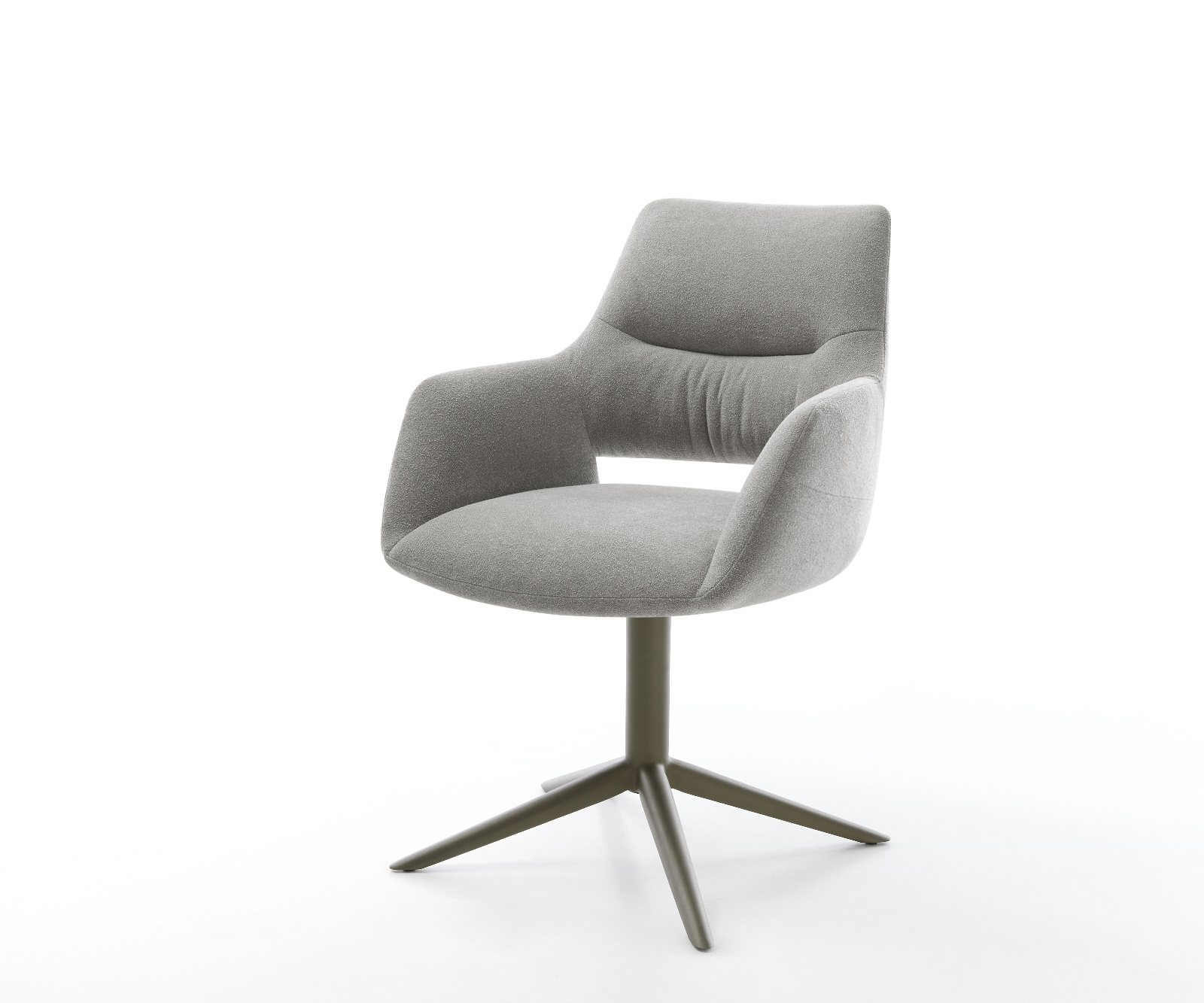 Jídelní židle Yago-Flex s područkami potahová látka Měkký šedá křížová podnož Titanová barva 360° otočný houpací funkce taštičkové pružiny