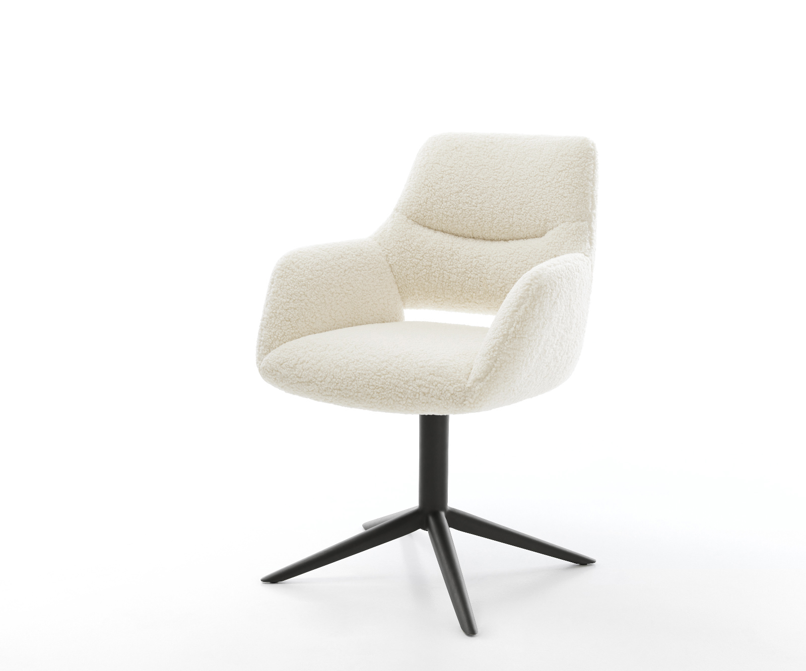 Jídelní židle Yago-Flex s područkami plyšový manšestr béžová křížová podnož černá otočný o 360° houpací funkce taštičkové pružiny