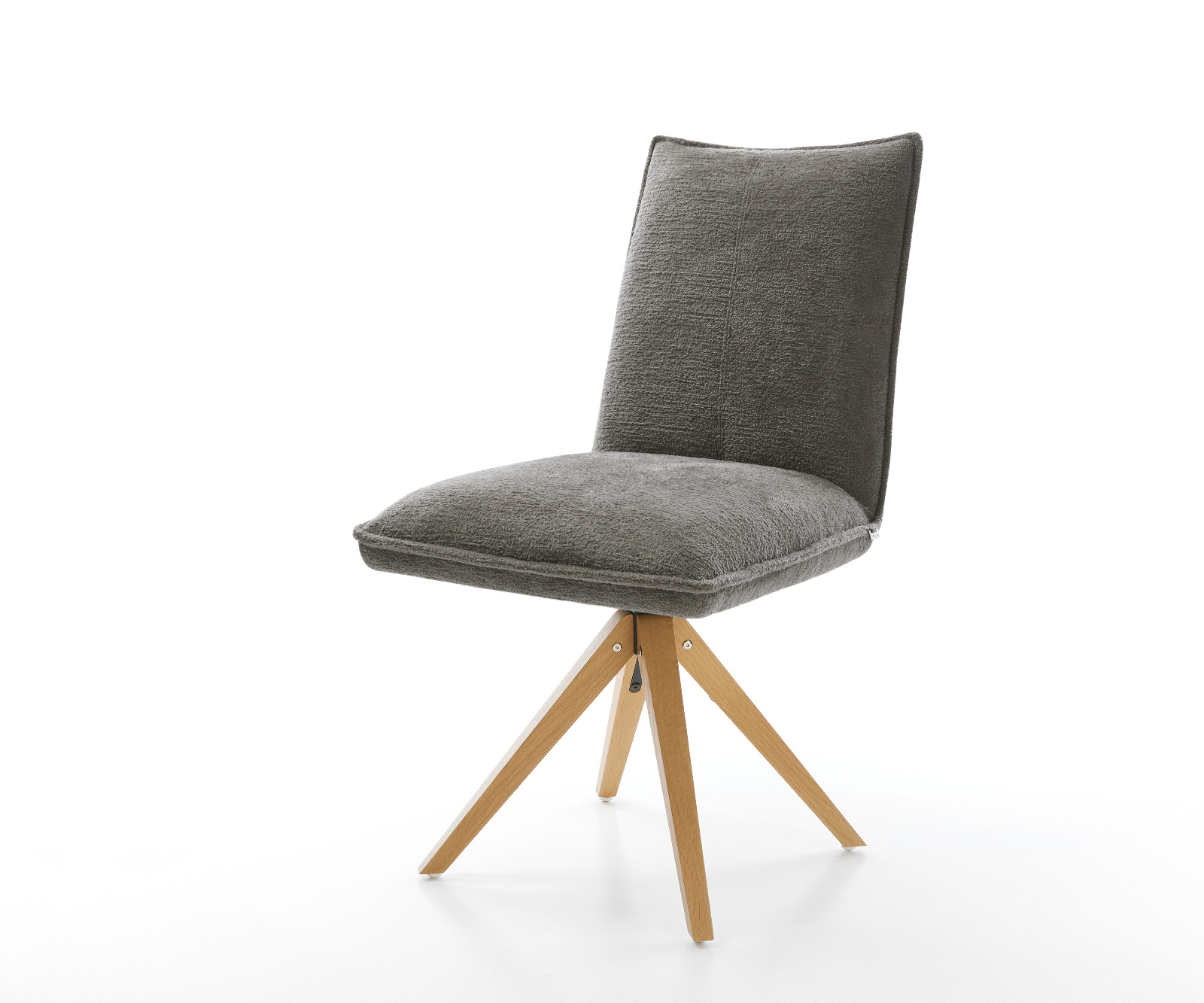 Jídelní židle Lelio-Flex bouclé měkký tmavě béžová dřevěná podnož hranatý přírodní 180° otočný taštičkové pružiny