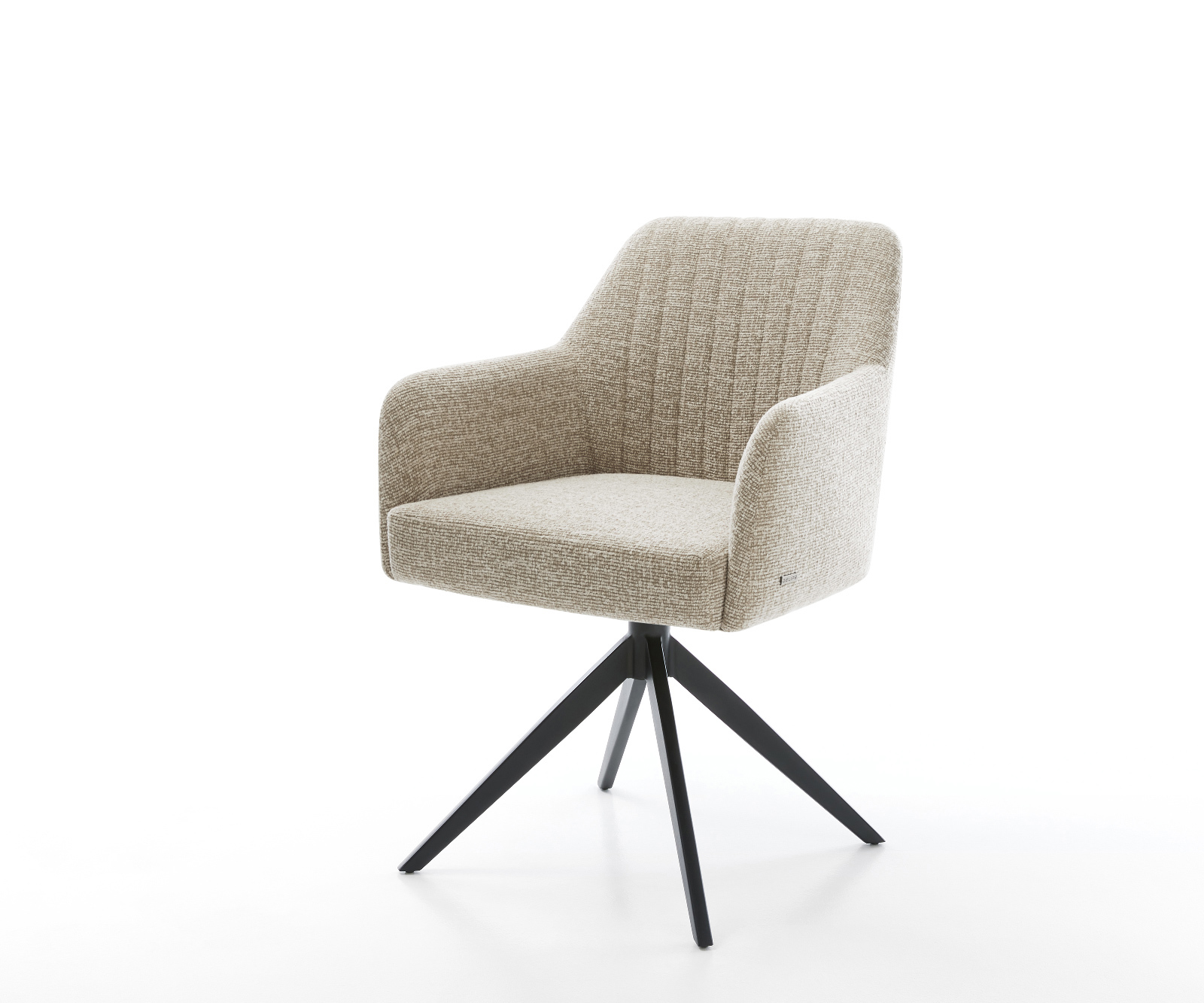 Jídelní židle Greg-Flex tkanina Měkký béžová křížová podnož široká černá 360° otočný houpací funkce taštičkové pružiny