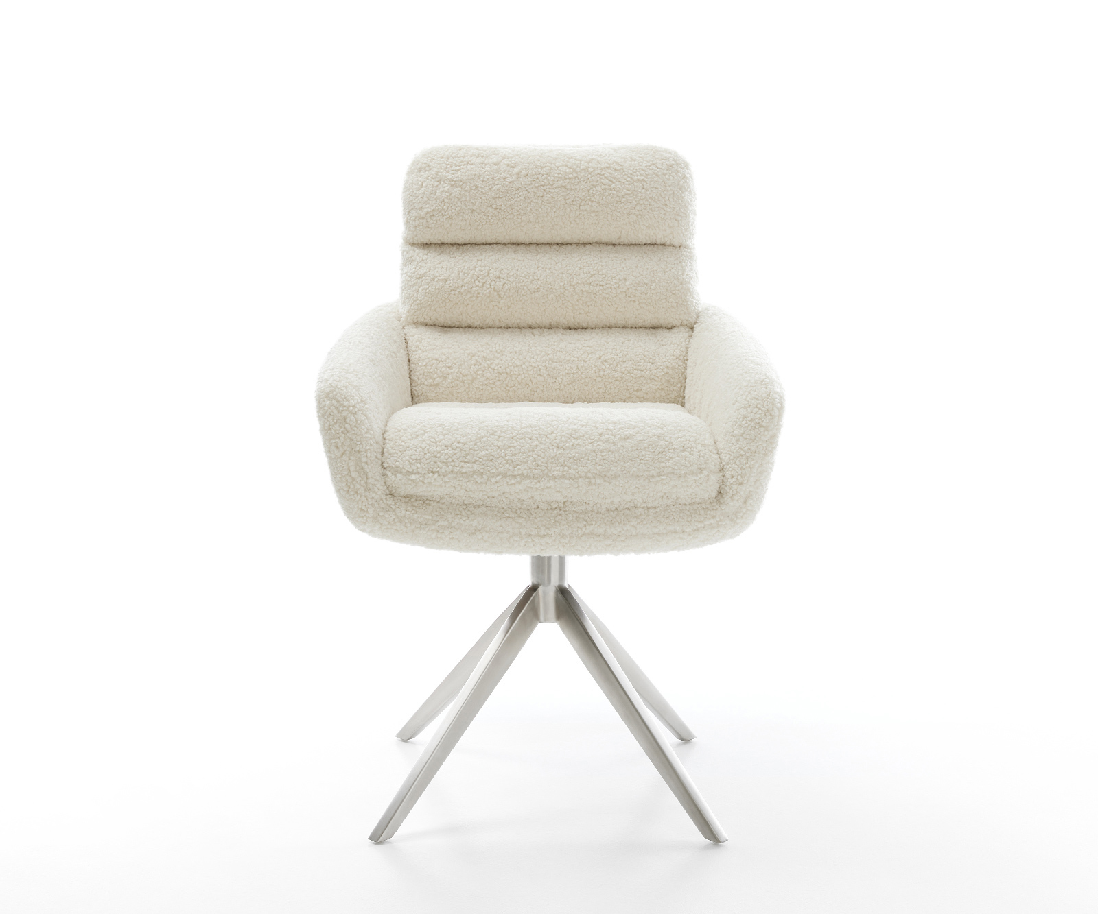 Jídelní židle Abelia-Flex s područkami teddystof béžová křížová podnož široká nerezová ocel otočný 360° houpací funkce - Obrázek 2