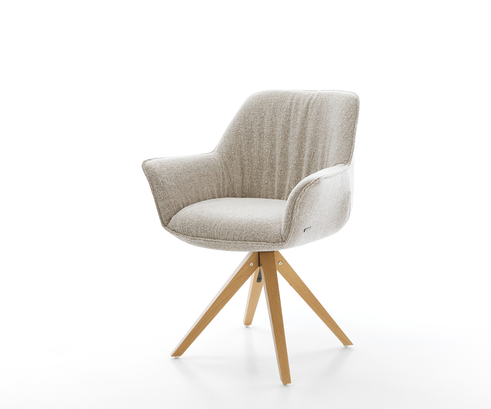 Jídelní židle Keila-Flex s područkami látka Měkký béžová dřevěná podnož hranatá přírodní 180° otočný