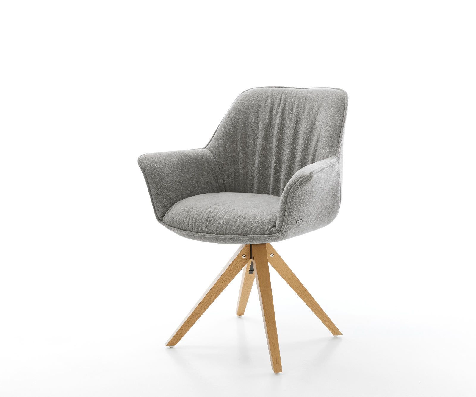 Jídelní židle Keila-Flex s područkami strukturovaná látka Měkký šedá dřevěná podnož hranatá přírodní 180° otočná