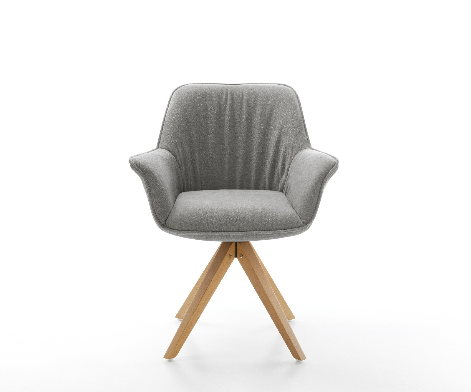 Jídelní židle Keila-Flex s područkami strukturovaná látka Měkký šedá dřevěná podnož hranatá přírodní 180° otočná - Obrázek 2