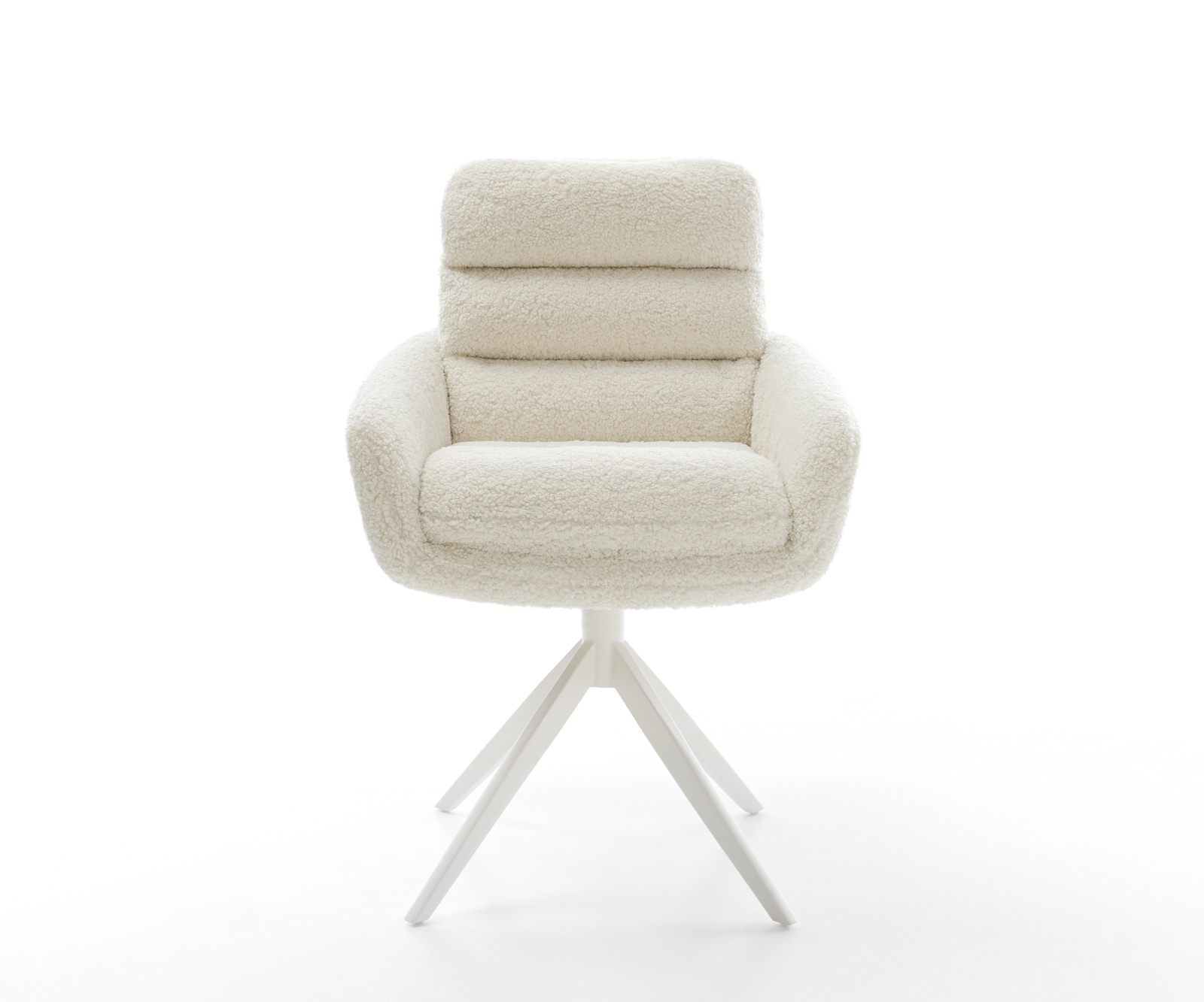 Jídelní židle Abelia-Flex s područkami teddy látka béžová křížová podnož široká bílá 360° otočný houpací funkce - Obrázek 2