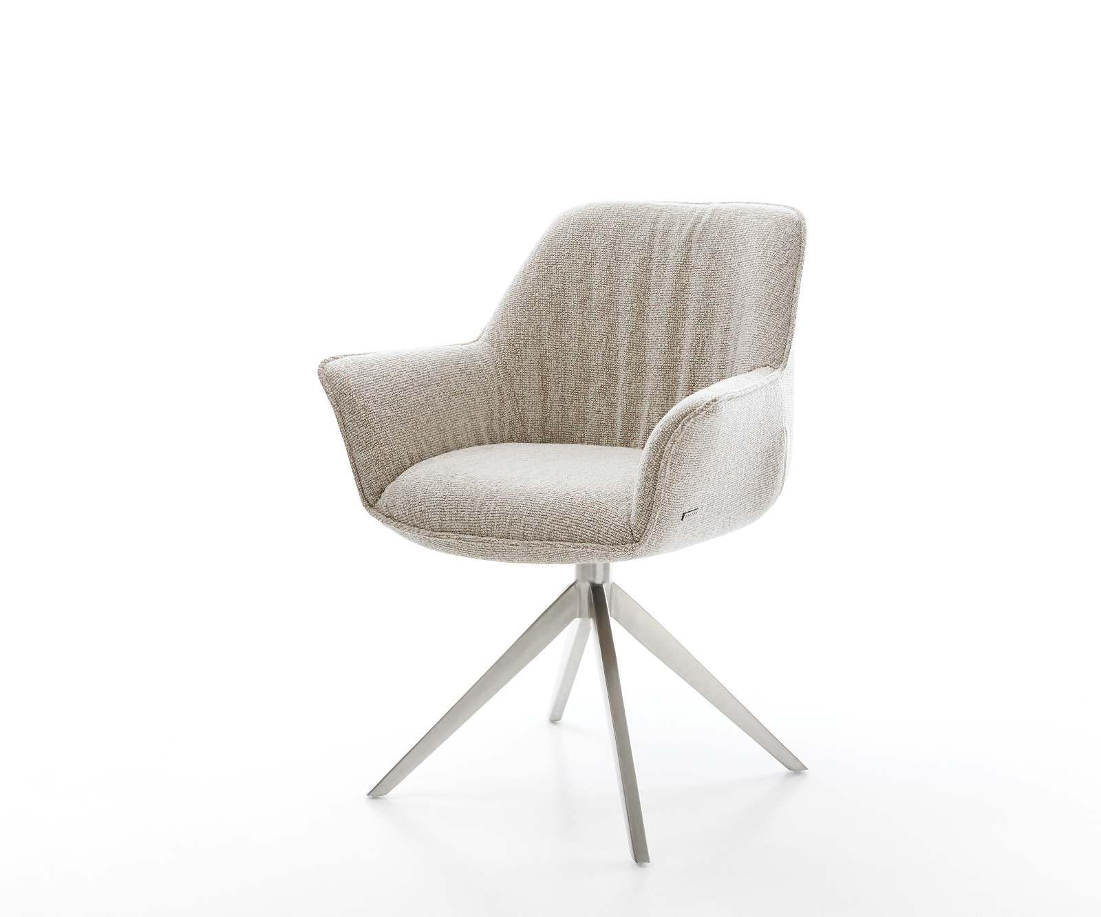 Jídelní židle Keila-Flex s područkami látka Měkký béžová křížová podnož široká nerezová ocel 360° otočný houpací funkce