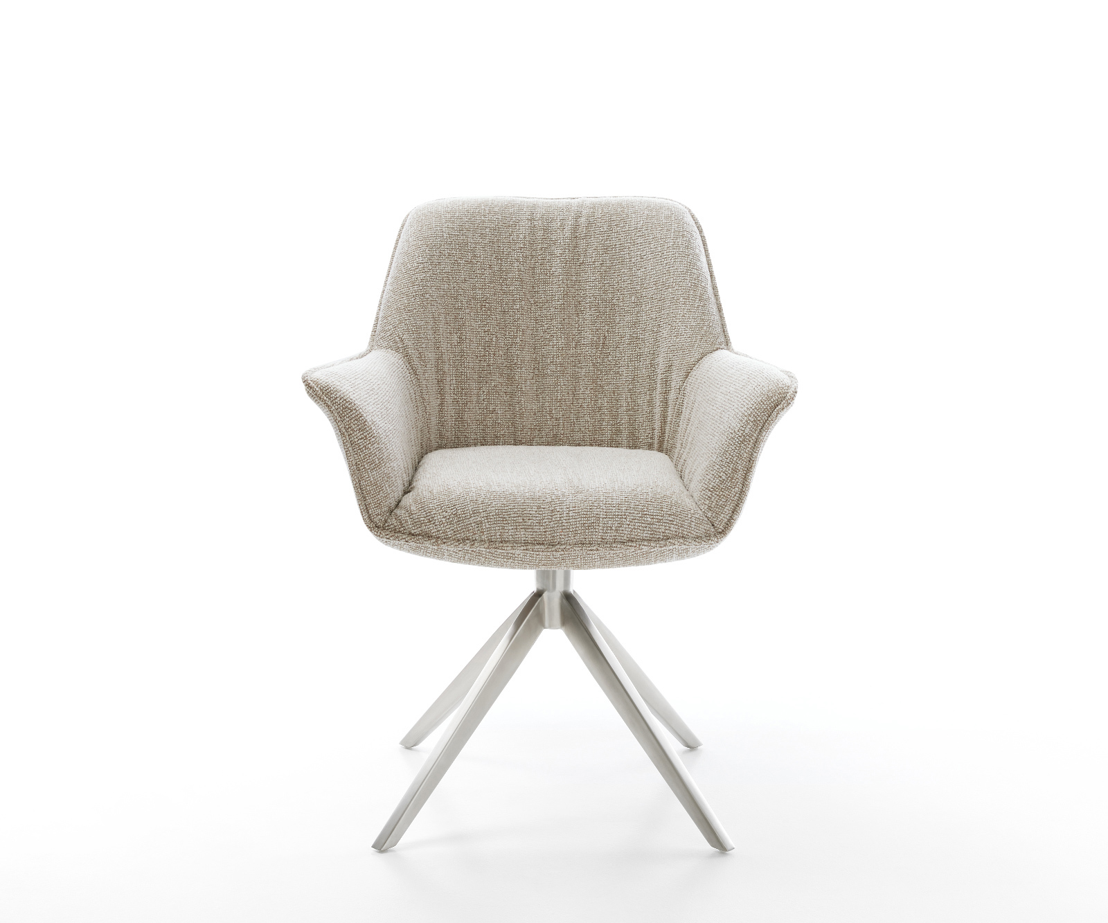 Jídelní židle Keila-Flex s područkami látka Měkký béžová křížová podnož široká nerezová ocel 360° otočný houpací funkce - Obrázek 2