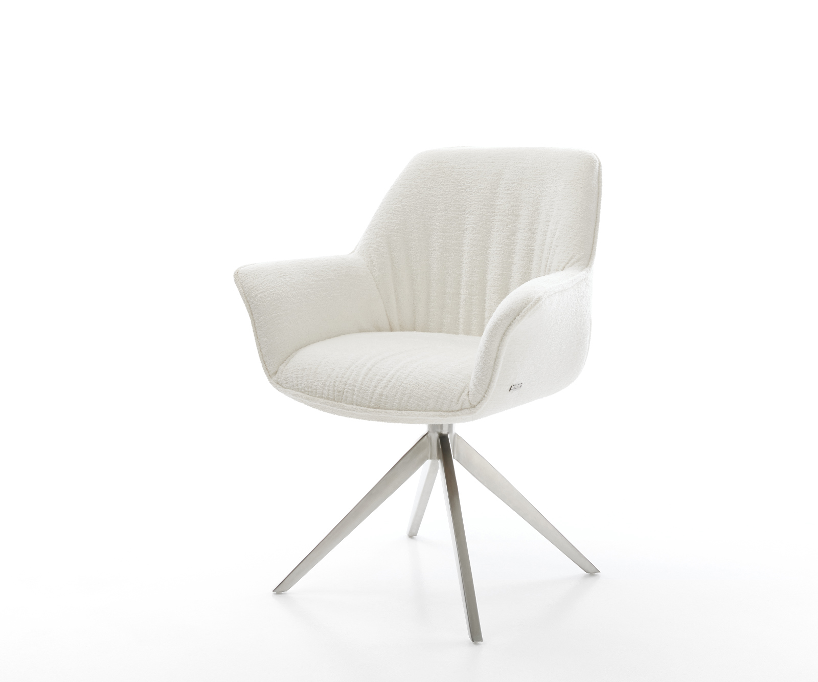 Jídelní židle Keila-Flex s područkami bouclé měkký béžová křížová podnož široká nerezová ocel 360° otočný houpací funkce