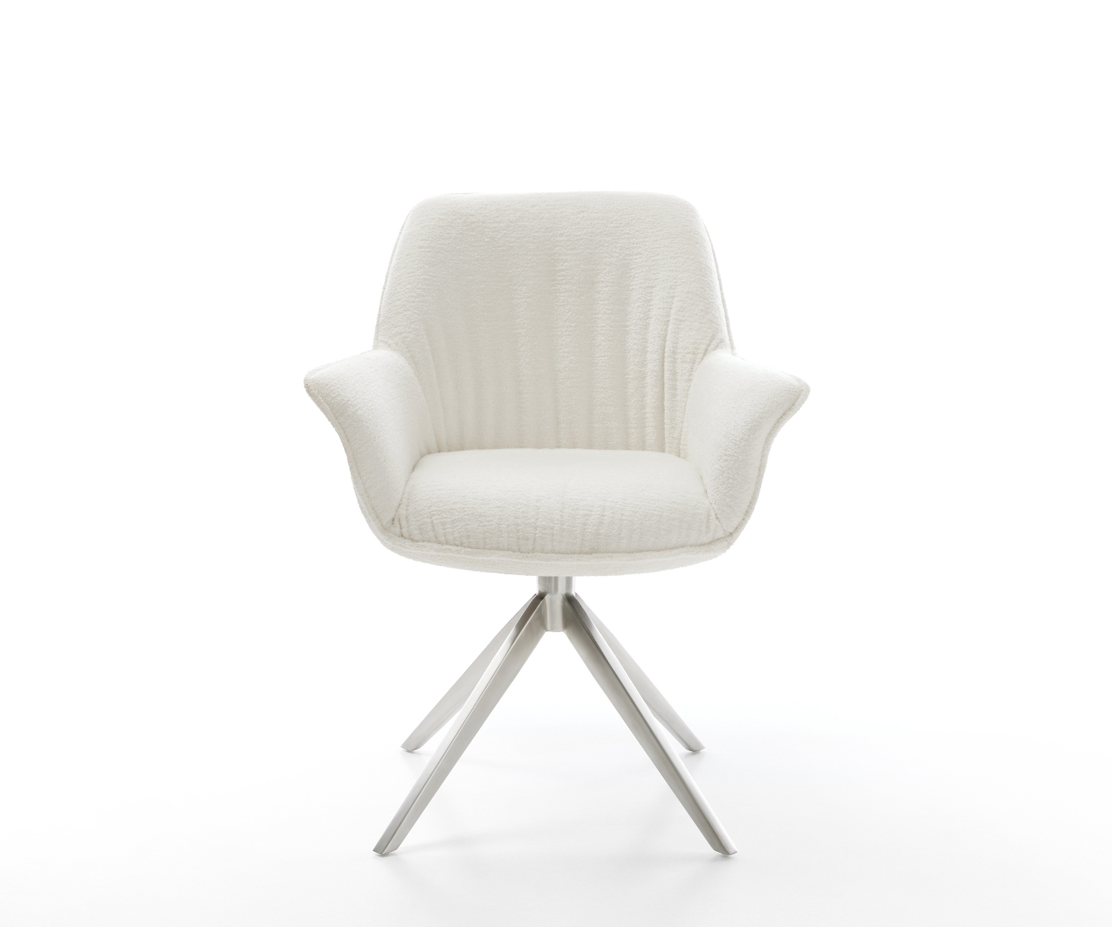 Jídelní židle Keila-Flex s područkami bouclé měkký béžová křížová podnož široká nerezová ocel 360° otočný houpací funkce - Obrázek 2