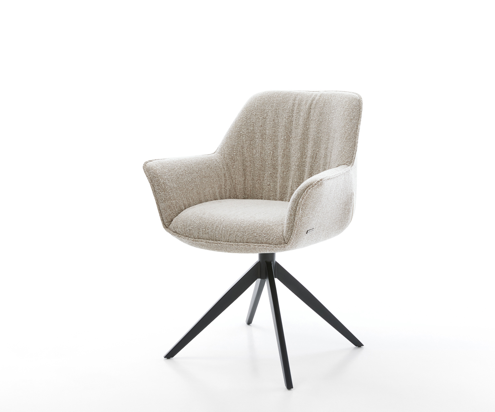 Jídelní židle Keila-Flex s područkami látka Měkký béžová křížová podnož široká černá otočný 360° houpací funkce