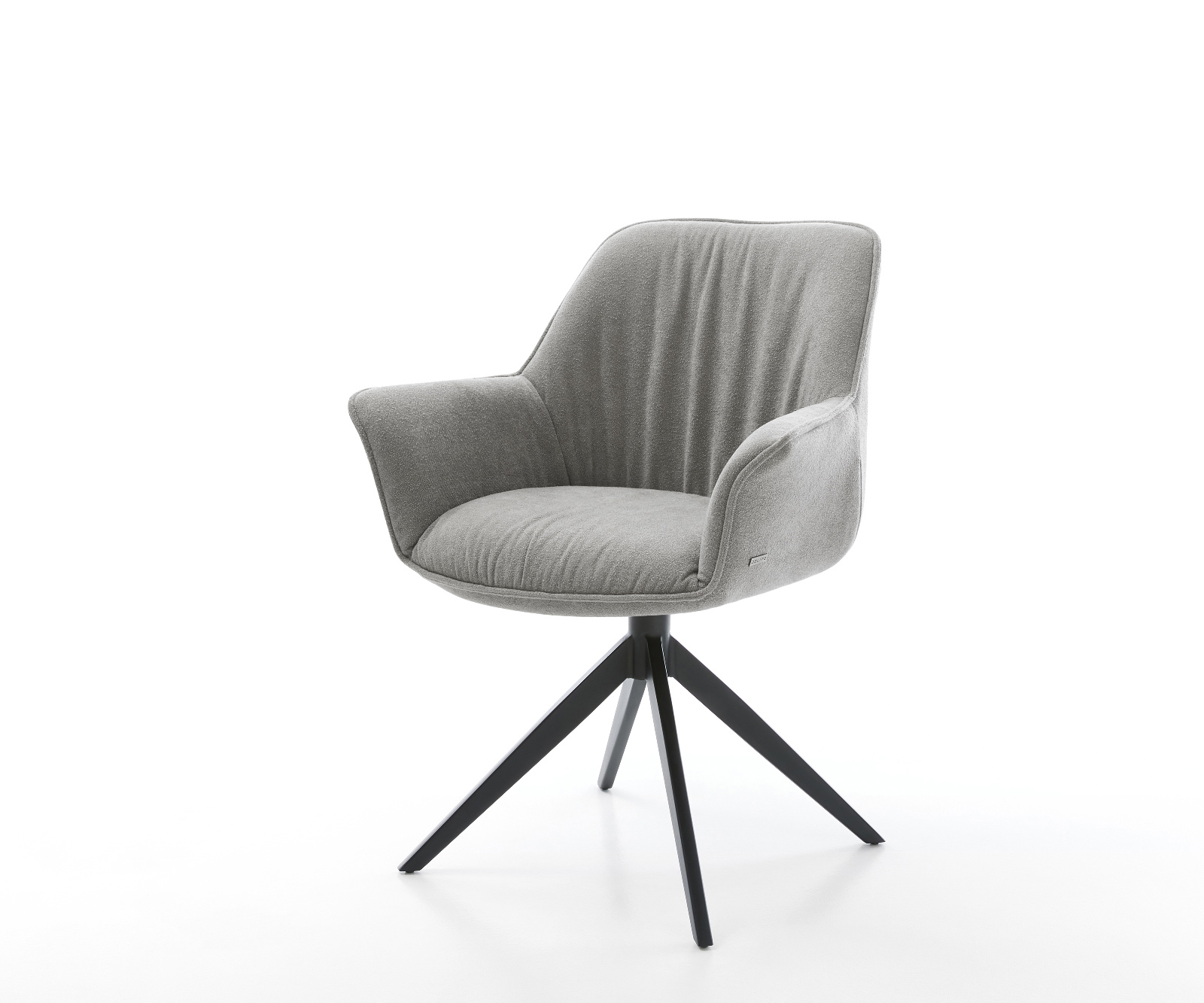 Jídelní židle Keila-Flex s područkami strukturovaná látka měkká šedá široká křížová podnož černá otočná o 360° houpací funkce