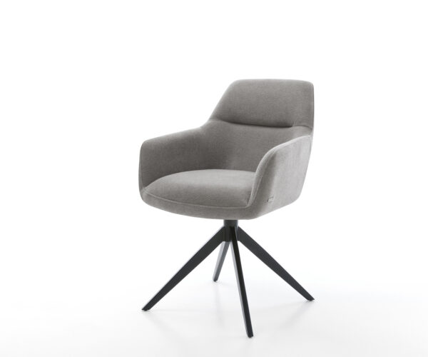 Jídelní židle Pejo-Flex strukturovaná látka Měkký šedá křížová podnož široká černá 360° otočný houpací funkce taštičkové pružiny