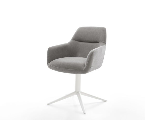 Jídelní židle Pejo-Flex strukturovaná látka Měkký šedá křížová podnož bílá 360° otočný houpací funkce taštičkové pružiny