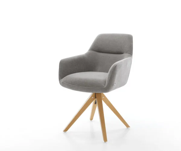 Jídelní židle Pejo-Flex strukturální látka Měkký šedá dřevěná podnož hranatá přírodní 180° otočný taštičkové pružiny