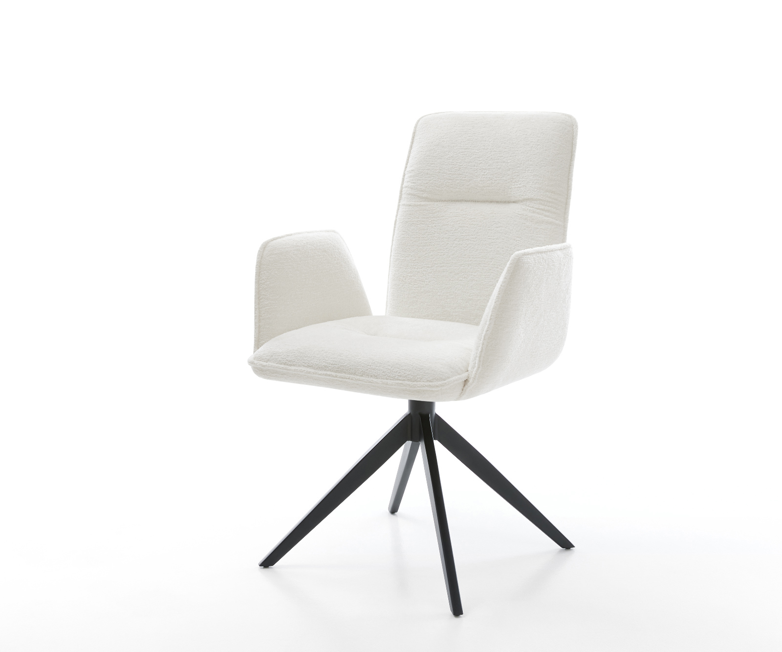 Jídelní židle Vinja-Flex bouclé měkký béžová křížová podnož široká černá 360° otočný houpací funkce