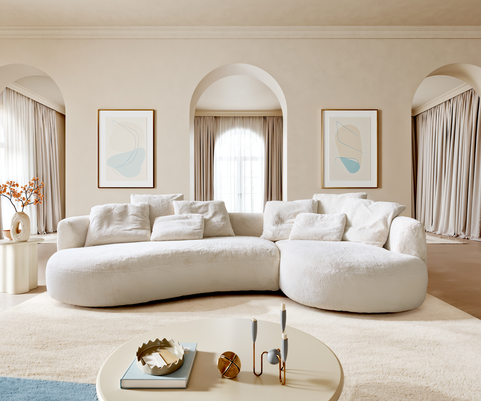 Pohovka Edina 330x170 cm plyšový manšestr krémová bílá - Obrázek 2