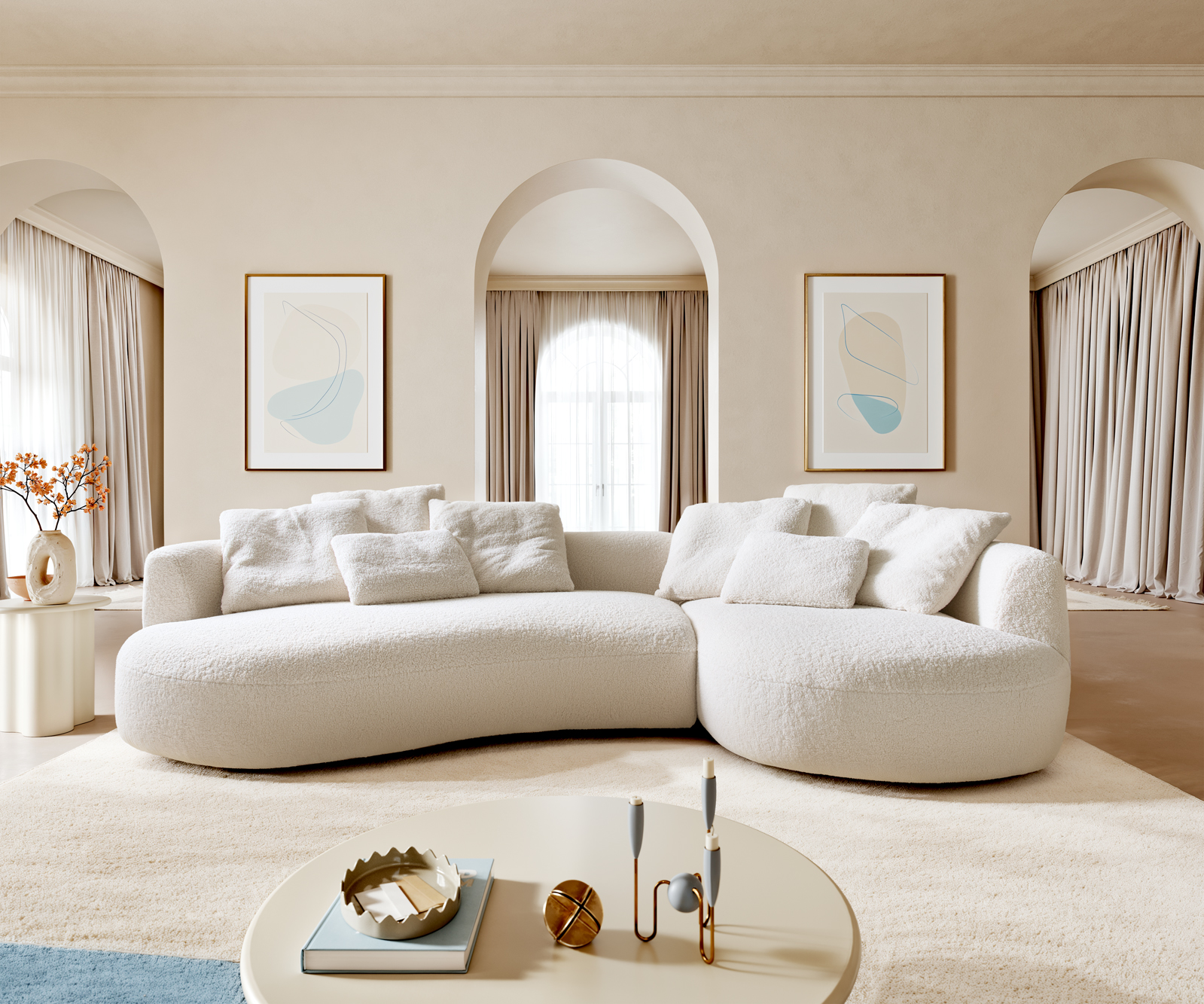 Pohovka Edina 330x170 cm plyšový manšestr béžová - Obrázek 2