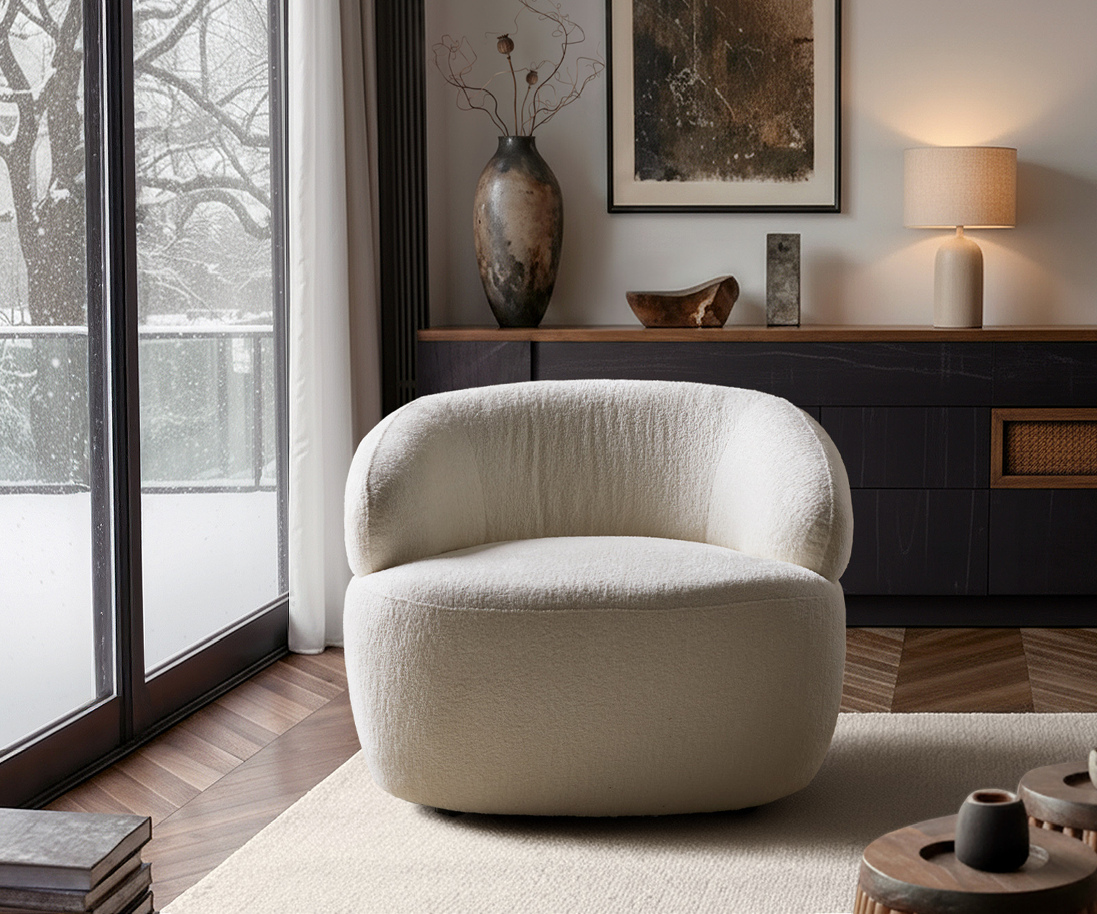 Křeslo Nova 88×88 cm bouclé měkký béžová - Obrázek 2