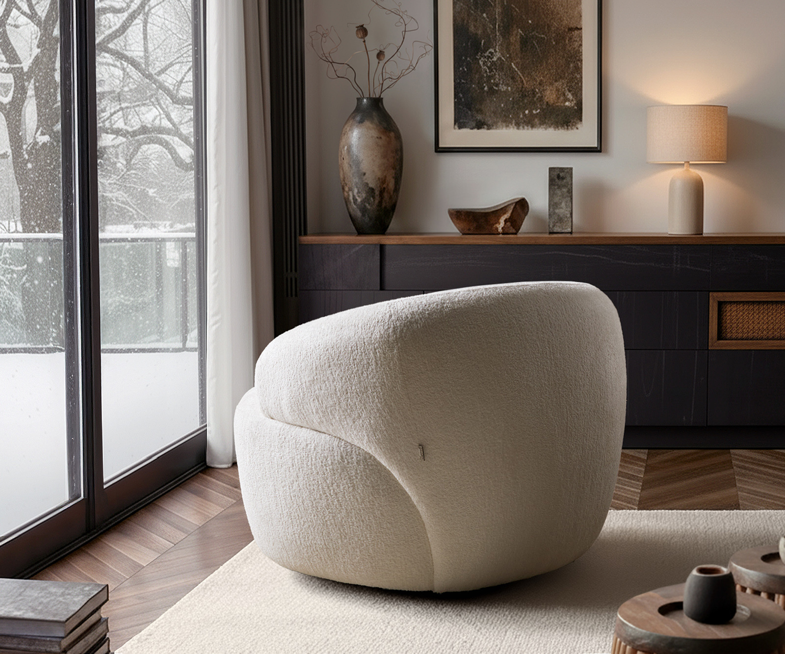 Křeslo Nova 88×88 cm bouclé měkký béžová - Obrázek 7