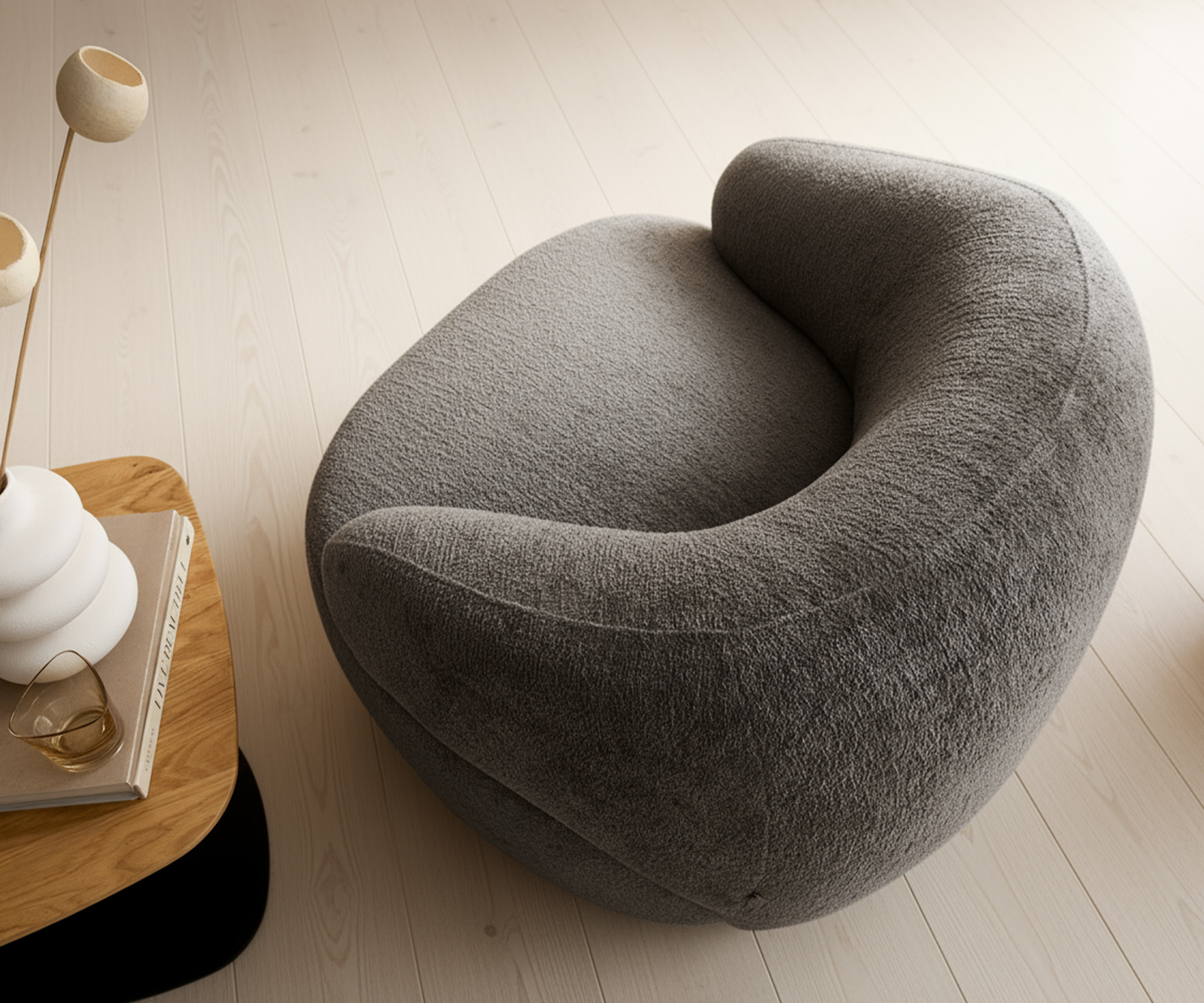 Křeslo Nova 88×88 cm bouclé měkký tmavě béžová - Obrázek 4