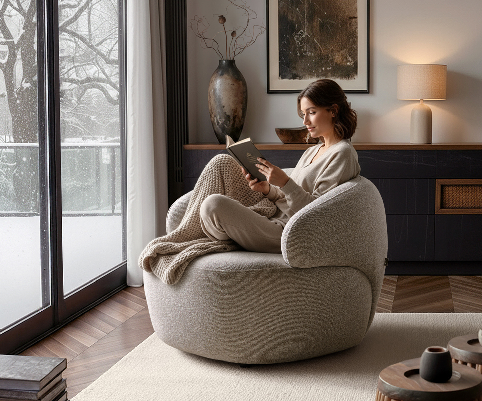 Křeslo Nova 88x88 cm látka Měkký béžová - Obrázek 2